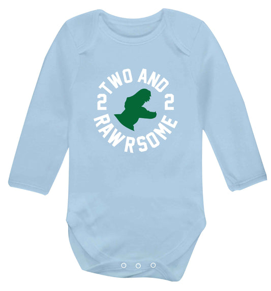 Two and rawrsome baby vest long sleeved pale blue 6-12 months