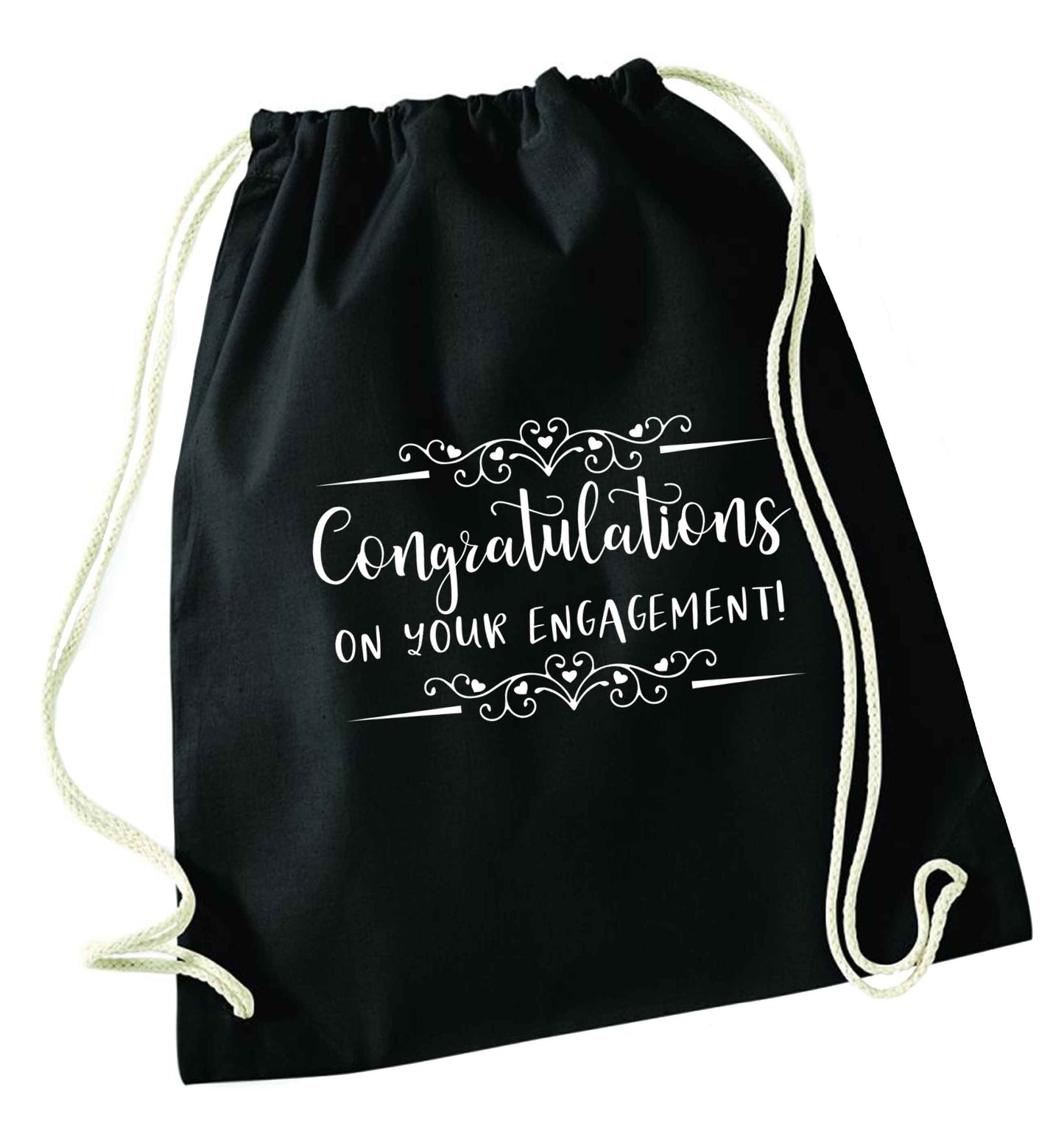 Congratulations on your engagement black drawstring bag