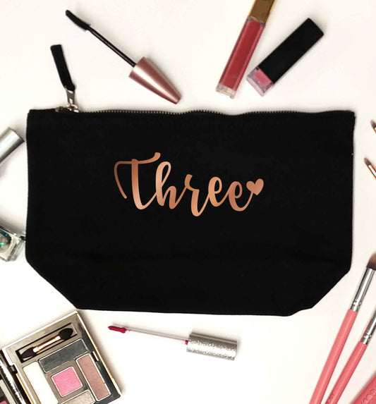 Three rose gold black makeup bag