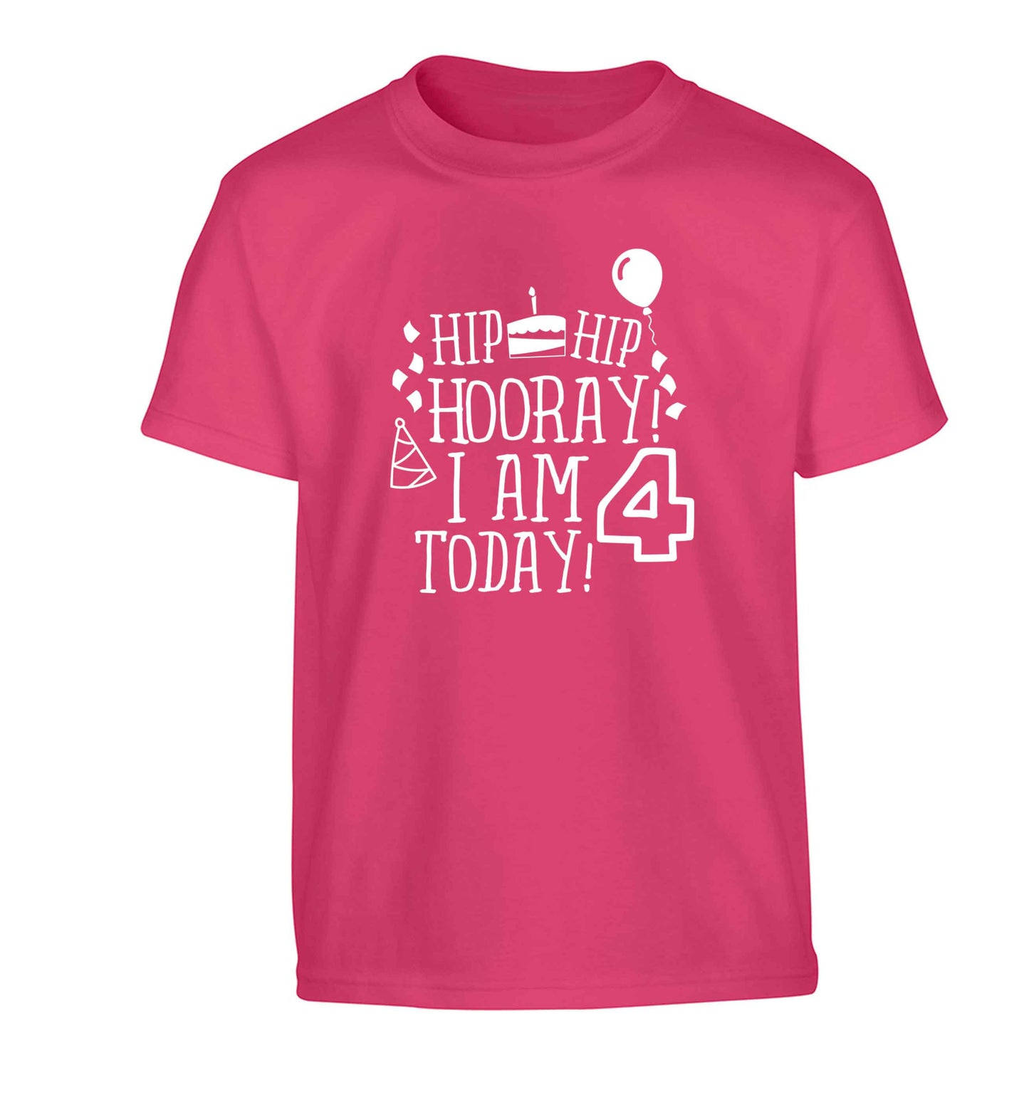 Hip hip hooray I am four today! Children's pink Tshirt 12-13 Years