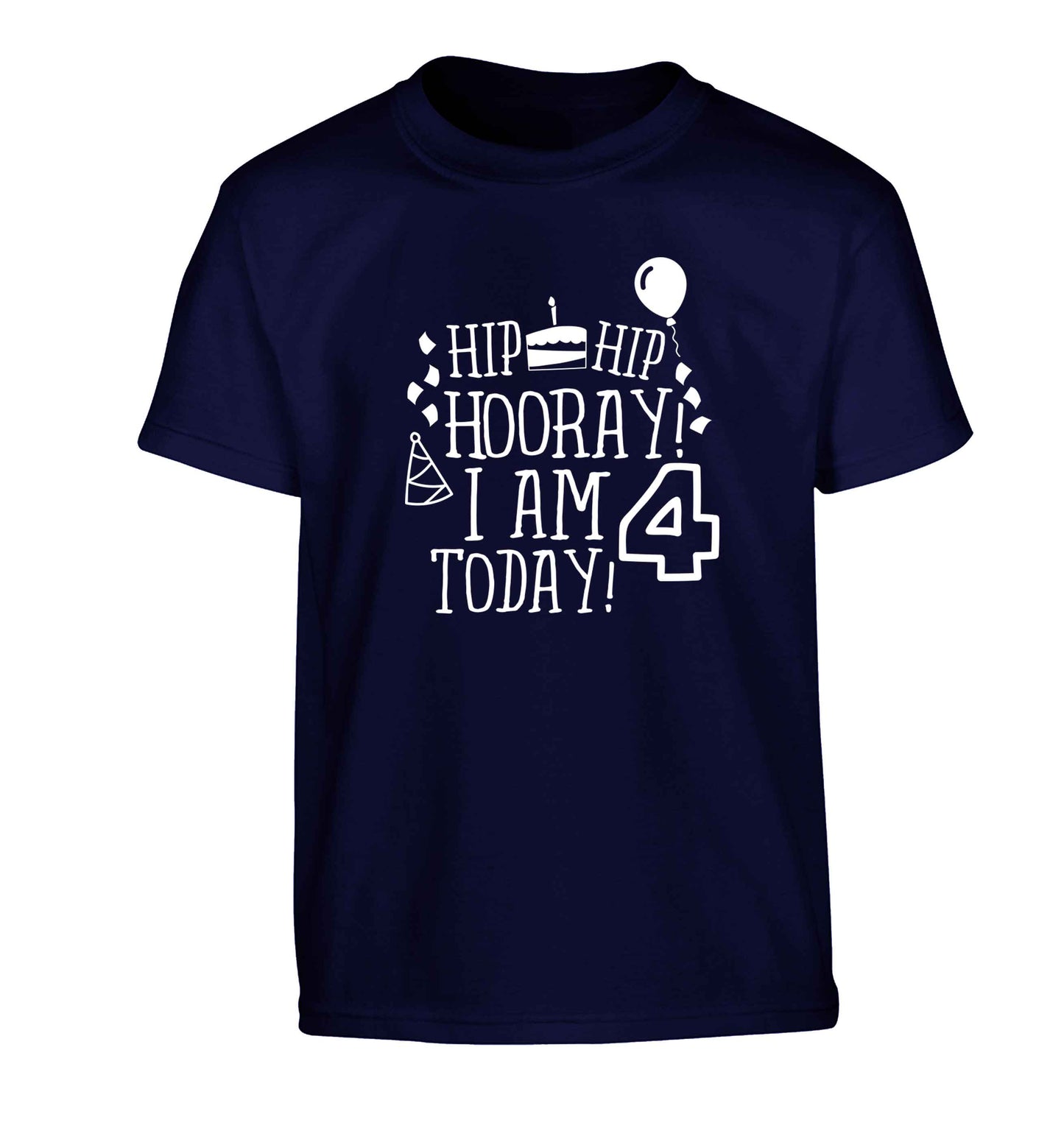 Hip hip hooray I am four today! Children's navy Tshirt 12-13 Years