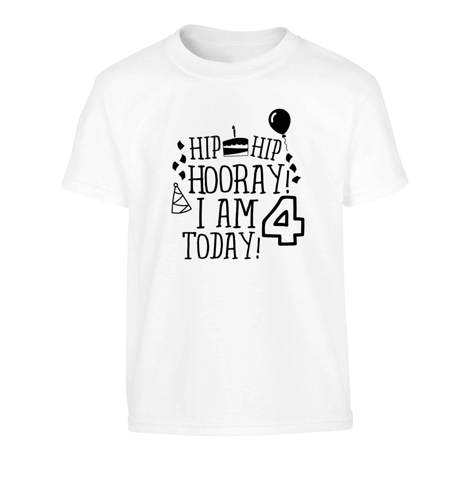 Hip hip hooray I am four today! Children's white Tshirt 12-13 Years