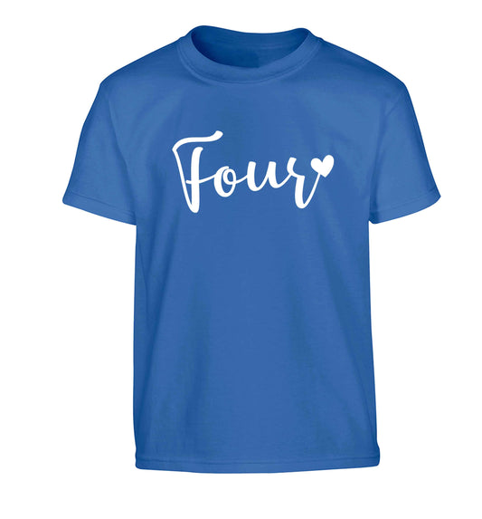 Four and heart Children's blue Tshirt 12-13 Years
