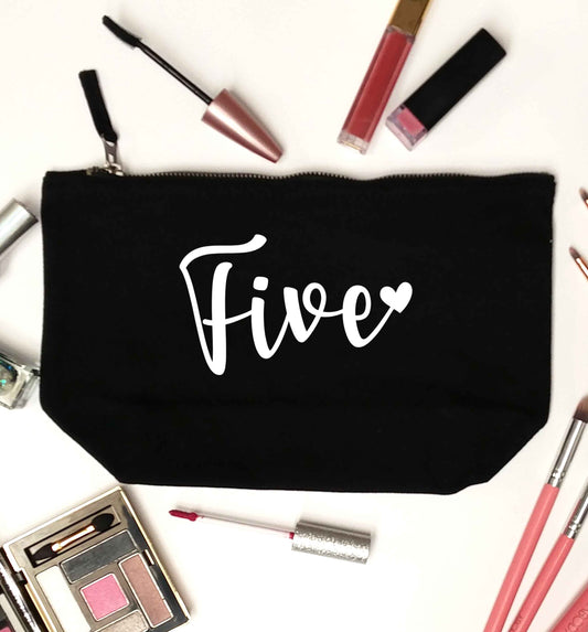 Five and heart black makeup bag