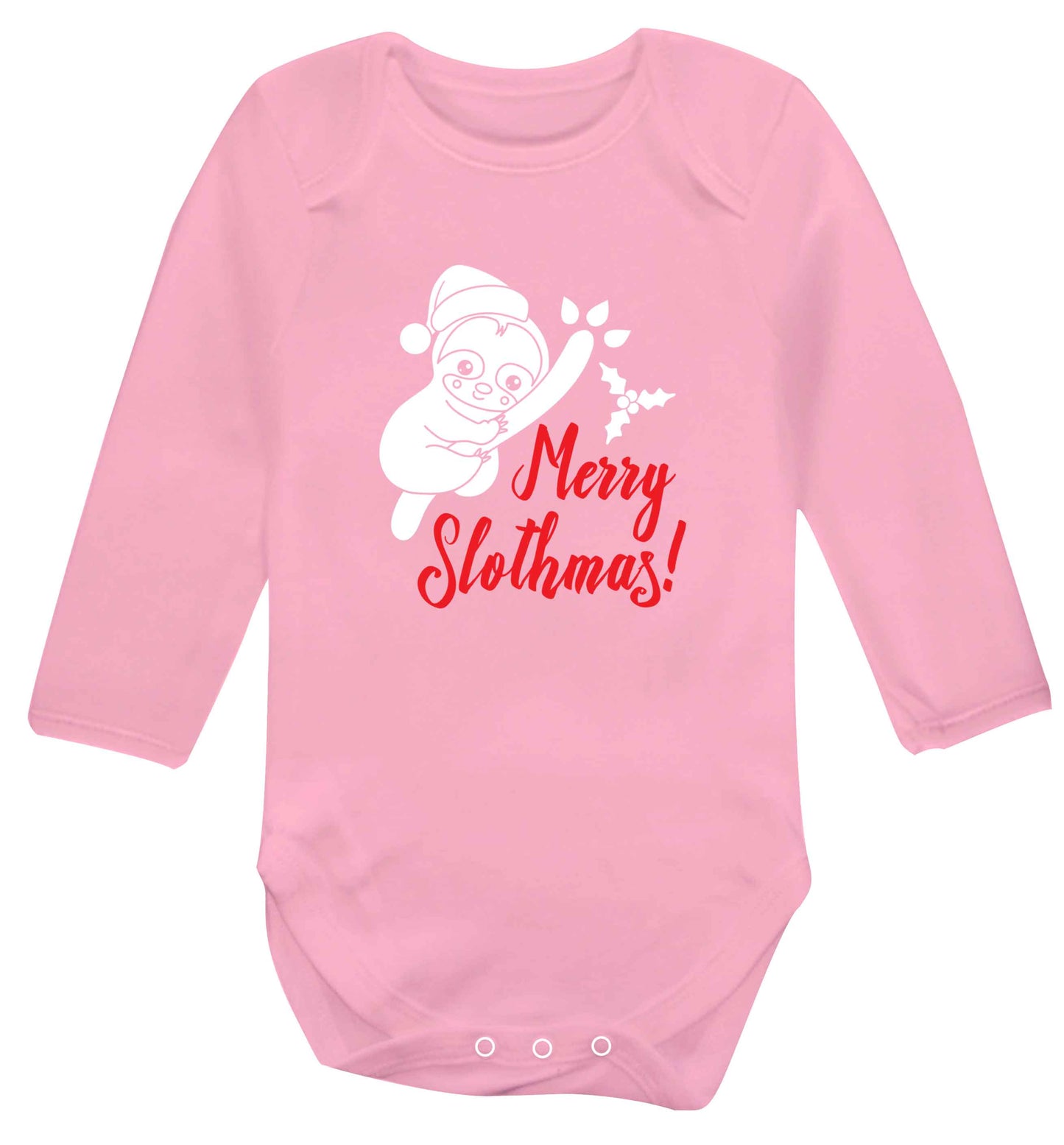 Merry Slothmas baby vest long sleeved pale pink 6-12 months