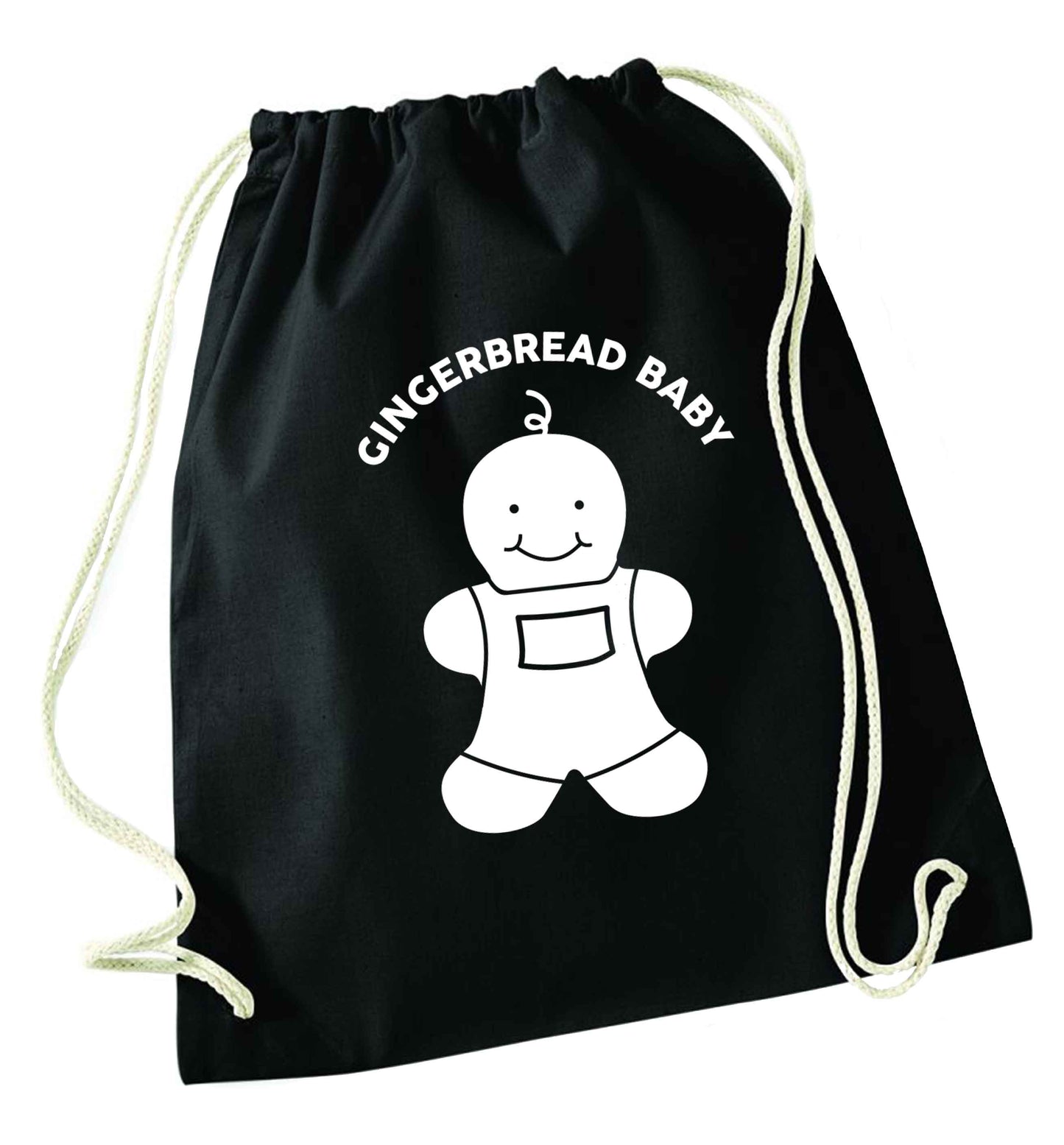 Gingerbread baby black drawstring bag