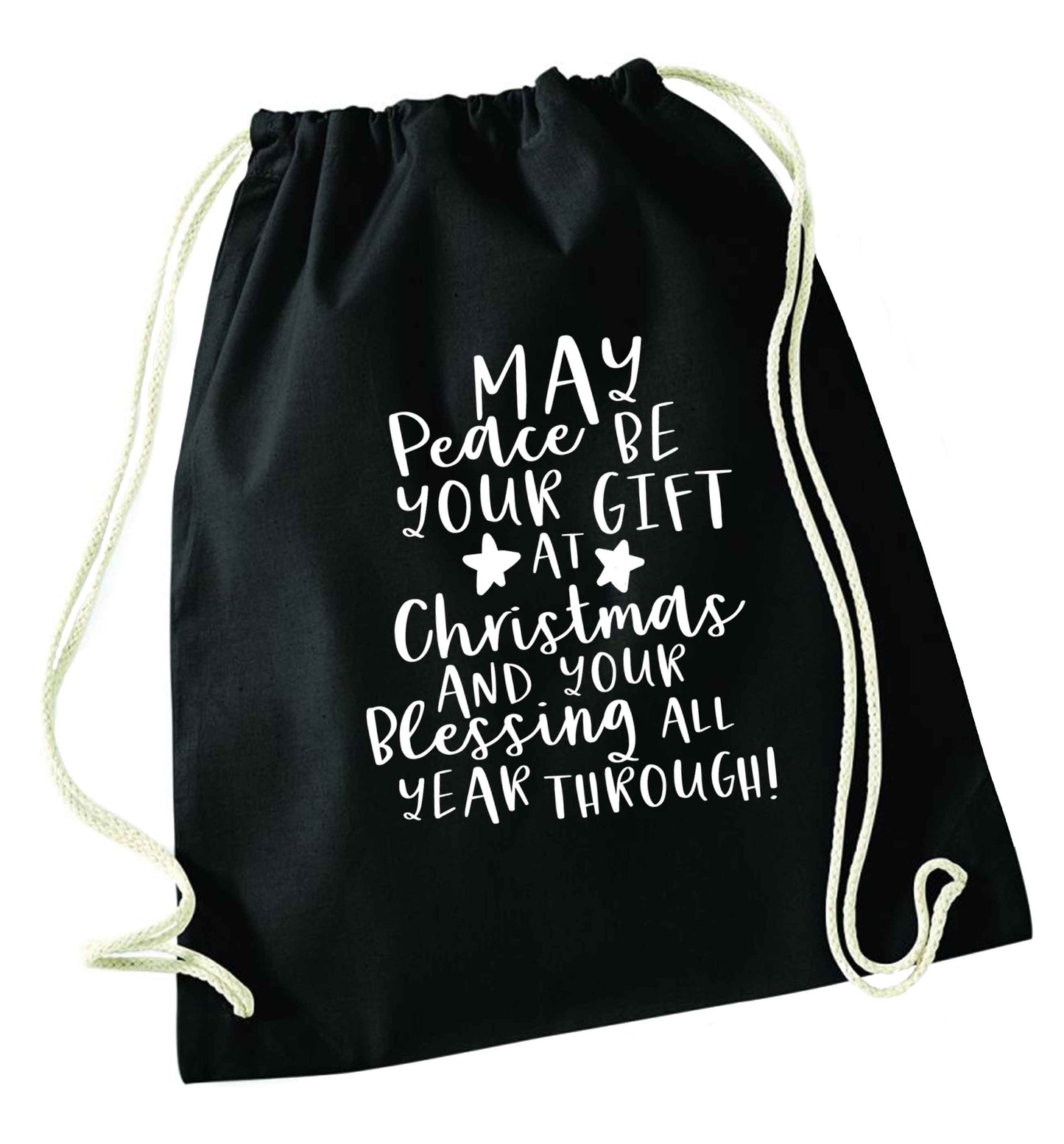 Peace be your Gift at Christmas Gift black drawstring bag