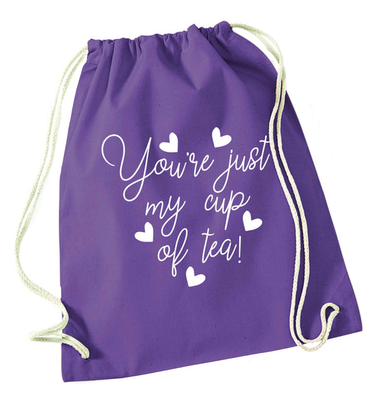 You're just my cup of tea purple drawstring bag