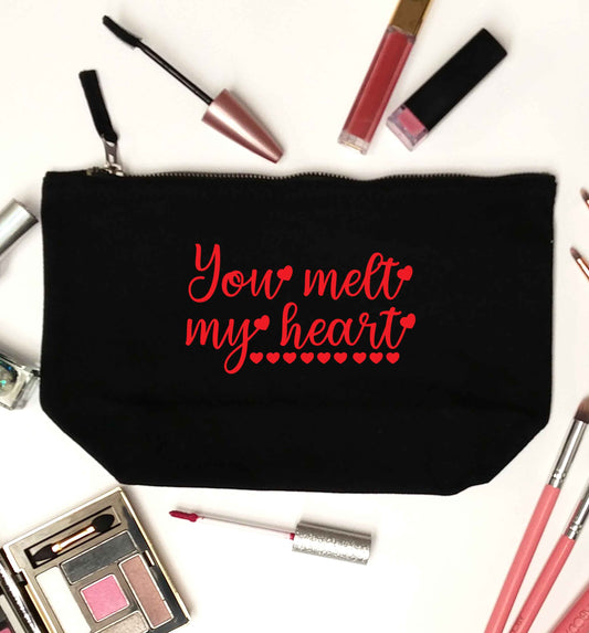 You melt my heart black makeup bag
