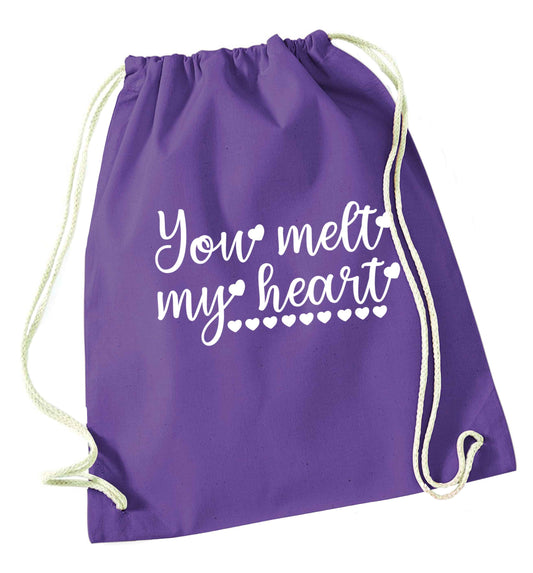 You melt my heart purple drawstring bag