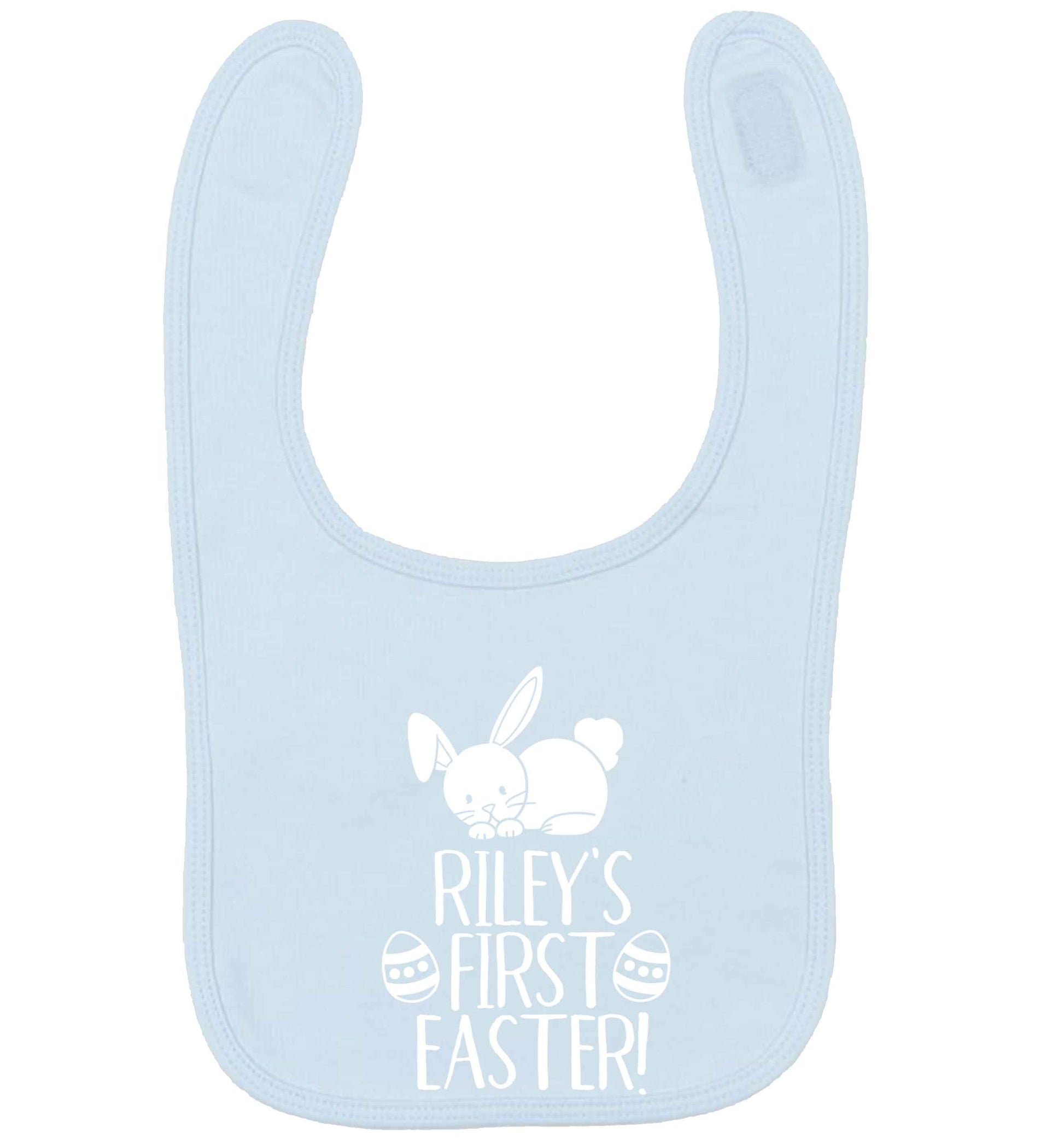 Personalised first Easter pale blue baby bib