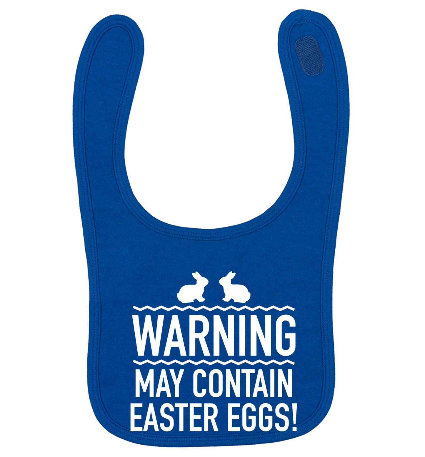 Warning may contain Easter eggs royal blue baby bib