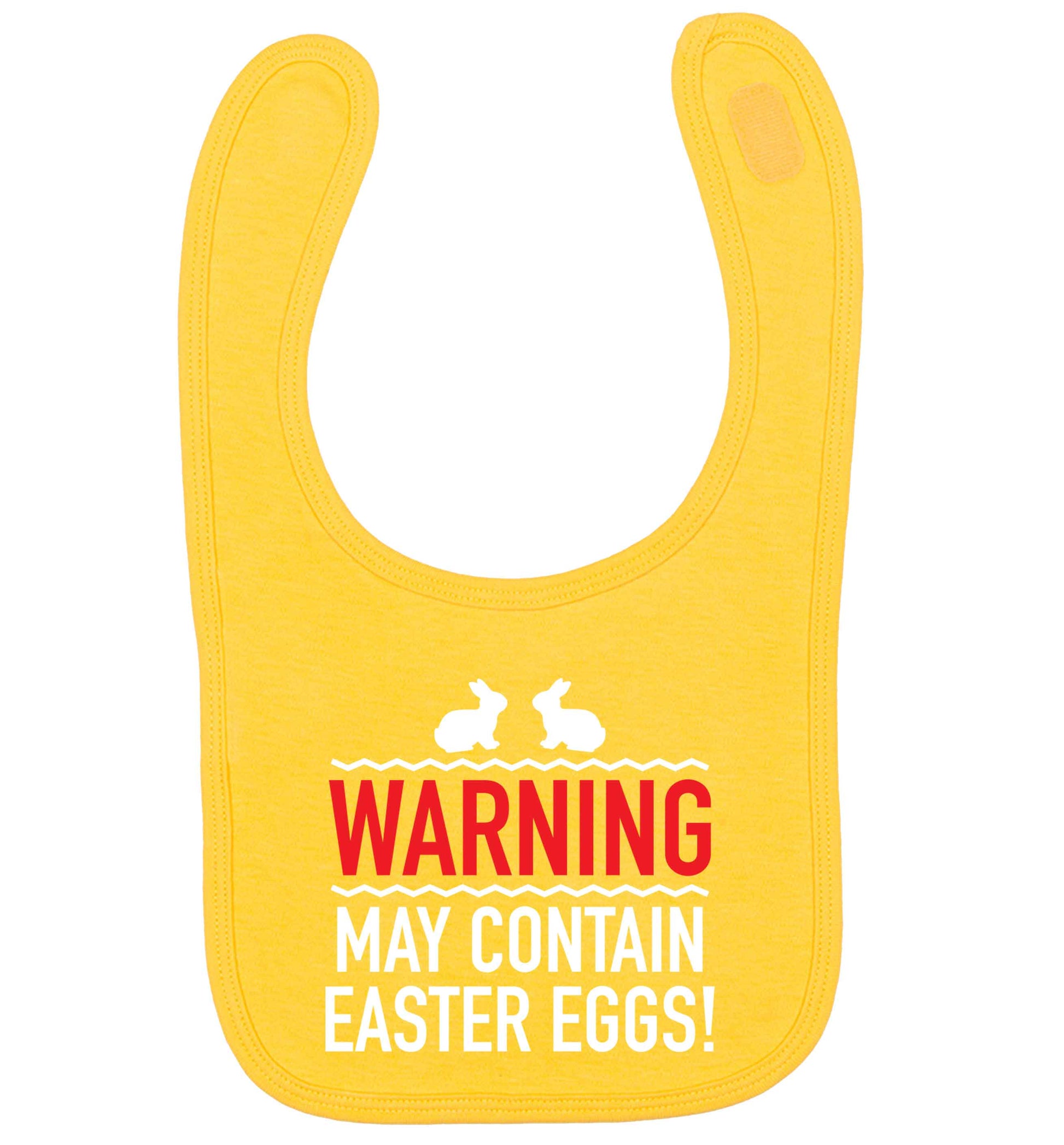 Warning may contain Easter eggs yellow baby bib
