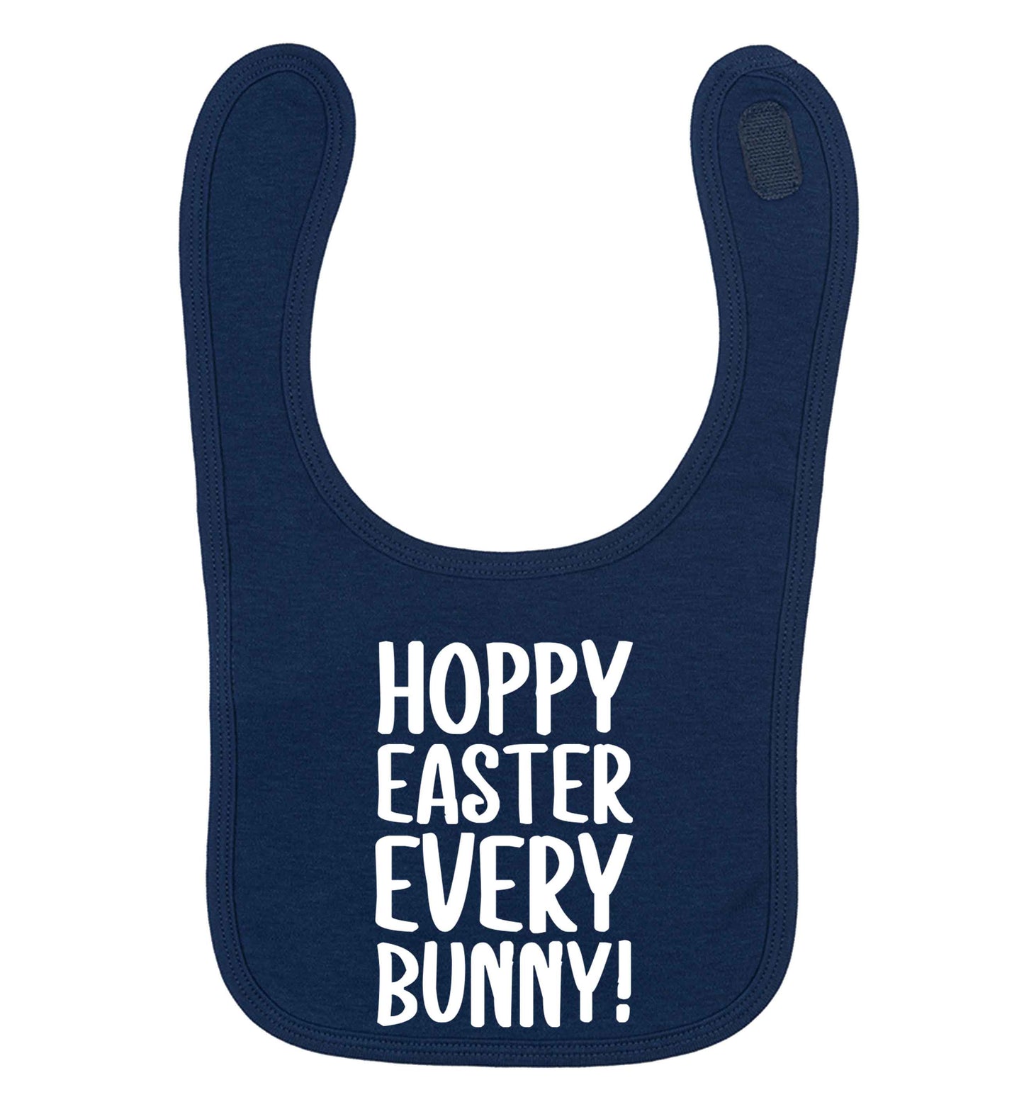 Hoppy Easter every bunny! navy baby bib