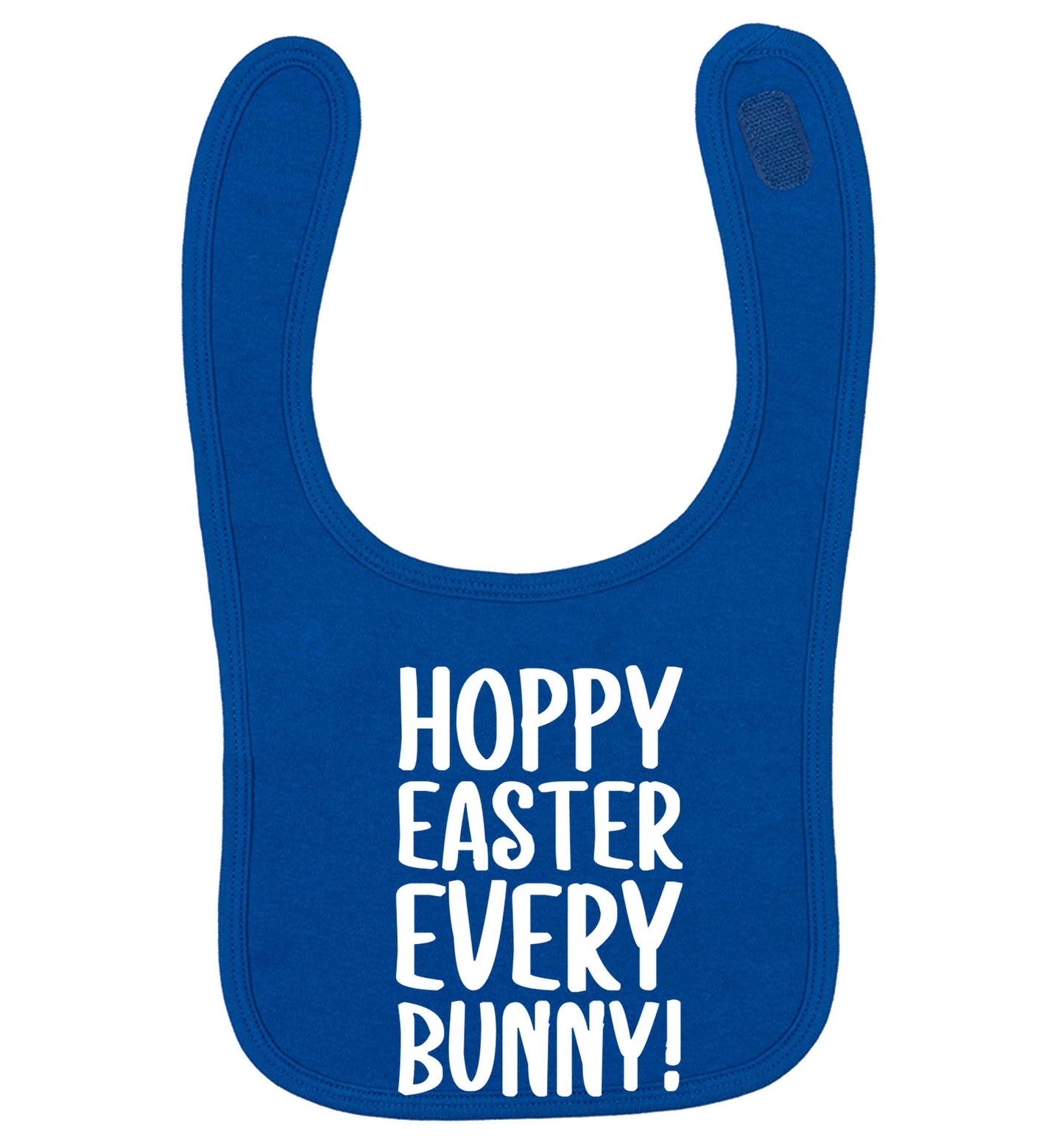 Hoppy Easter every bunny! royal blue baby bib