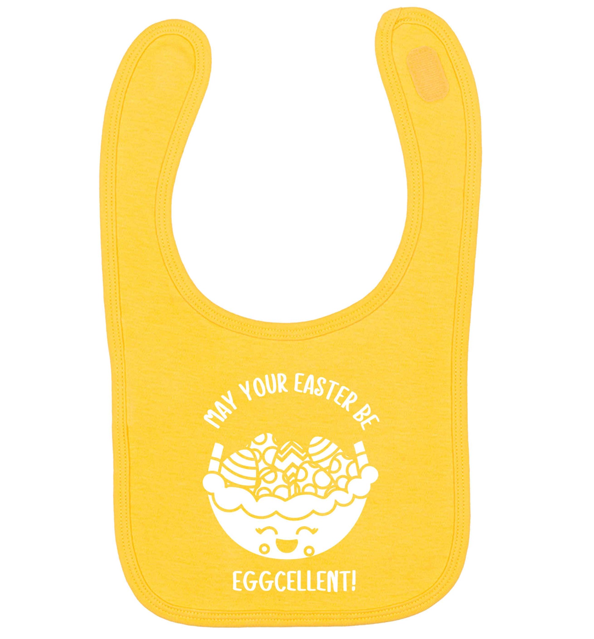 May your Easter be eggcellent yellow baby bib