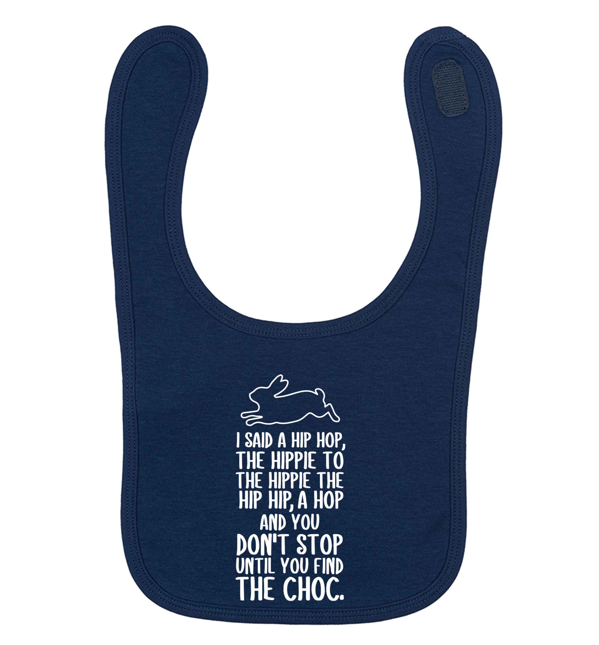 Don't stop until you find the choc navy baby bib
