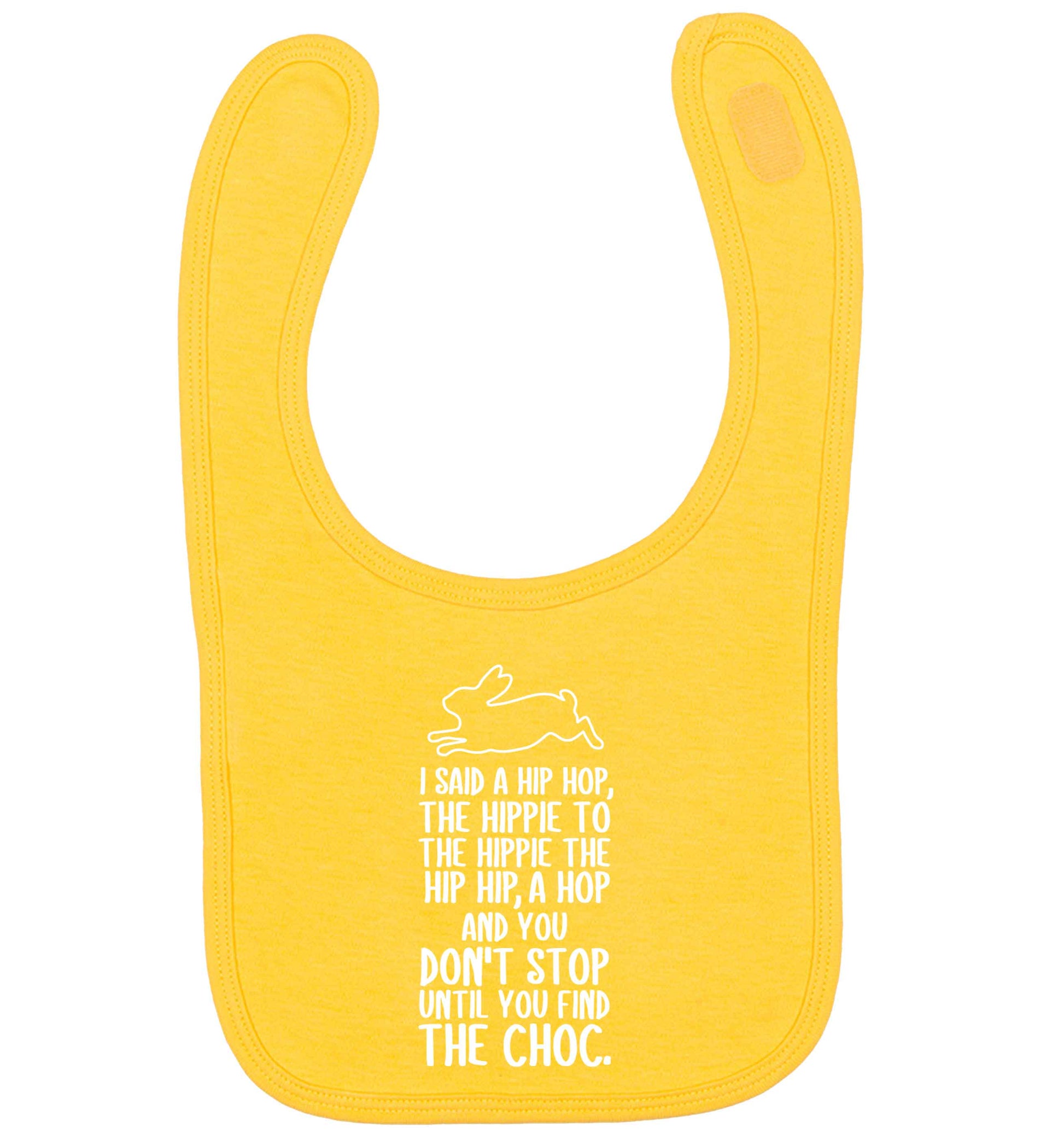 Don't stop until you find the choc yellow baby bib