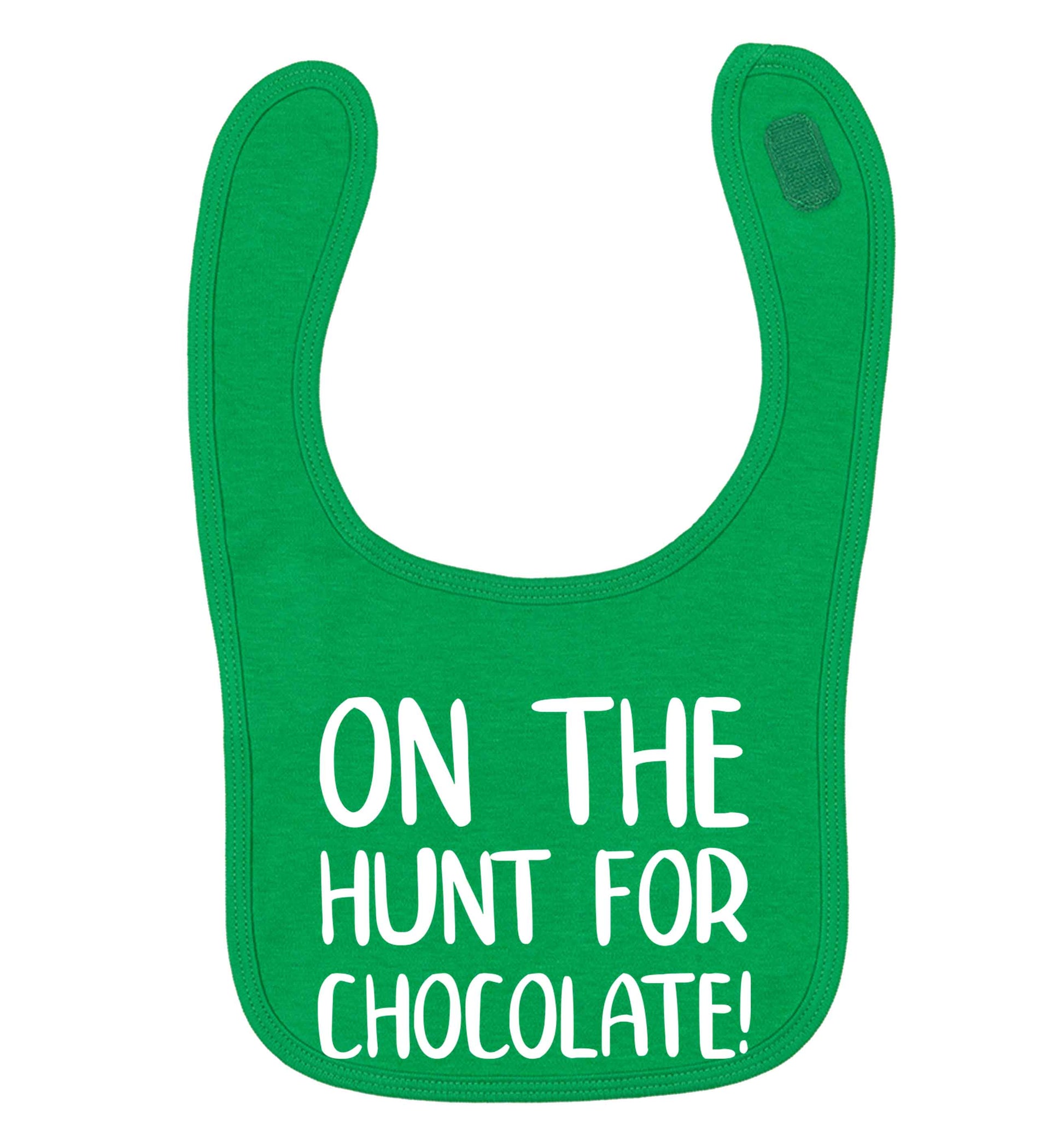 On the hunt for chocolate! green baby bib