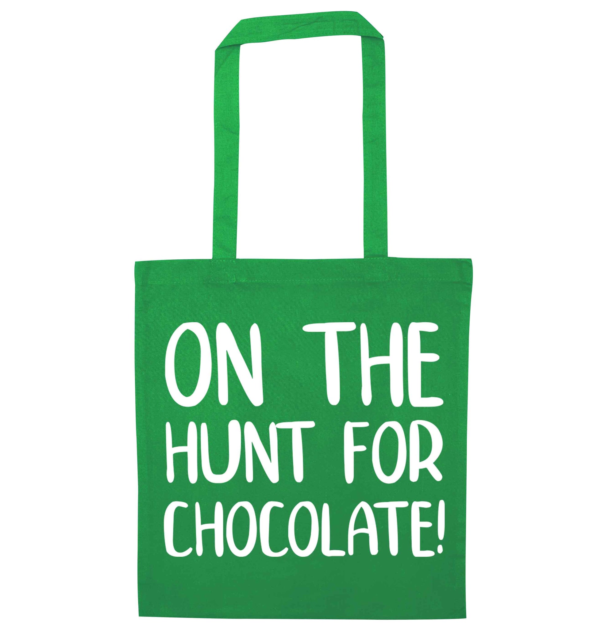 On the hunt for chocolate! green tote bag