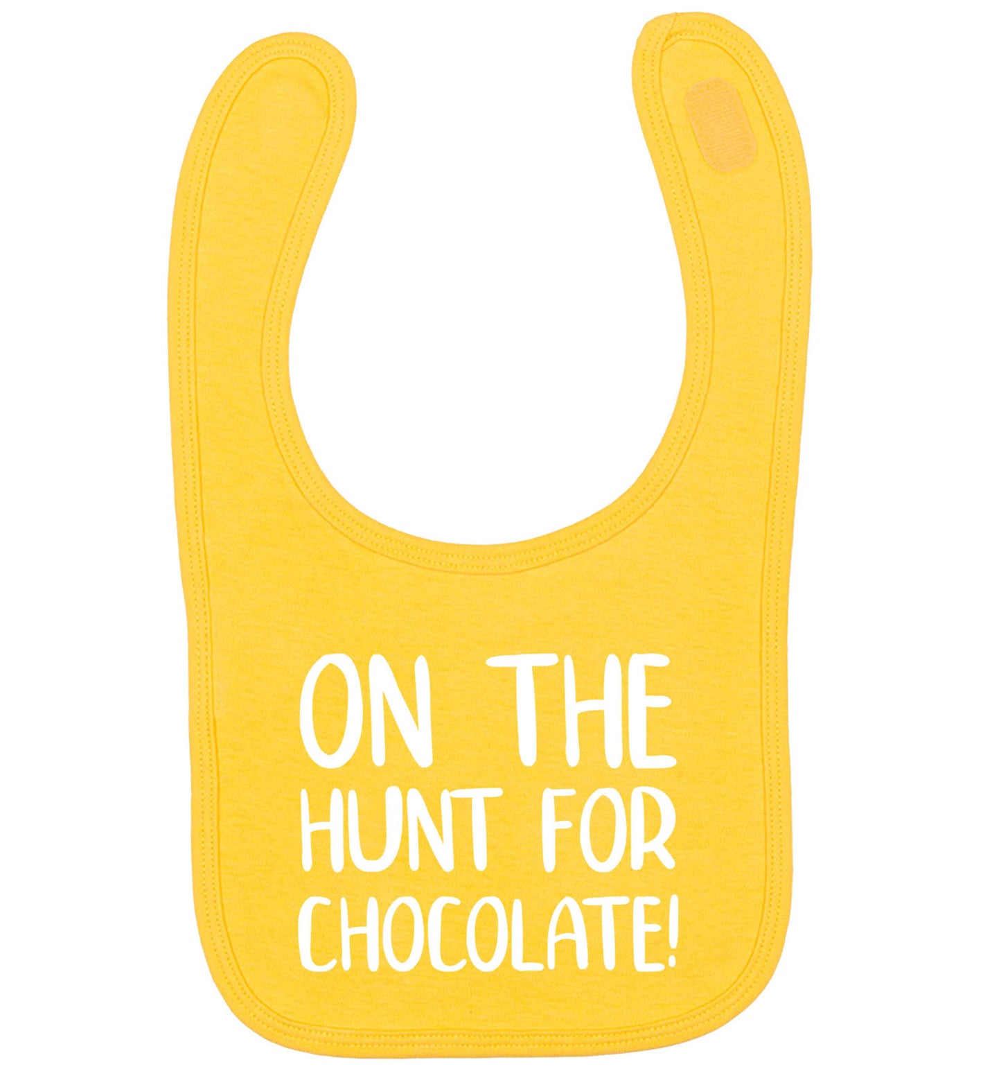 On the hunt for chocolate! yellow baby bib