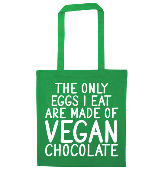 The only eggs I eat are made of vegan chocolate green tote bag