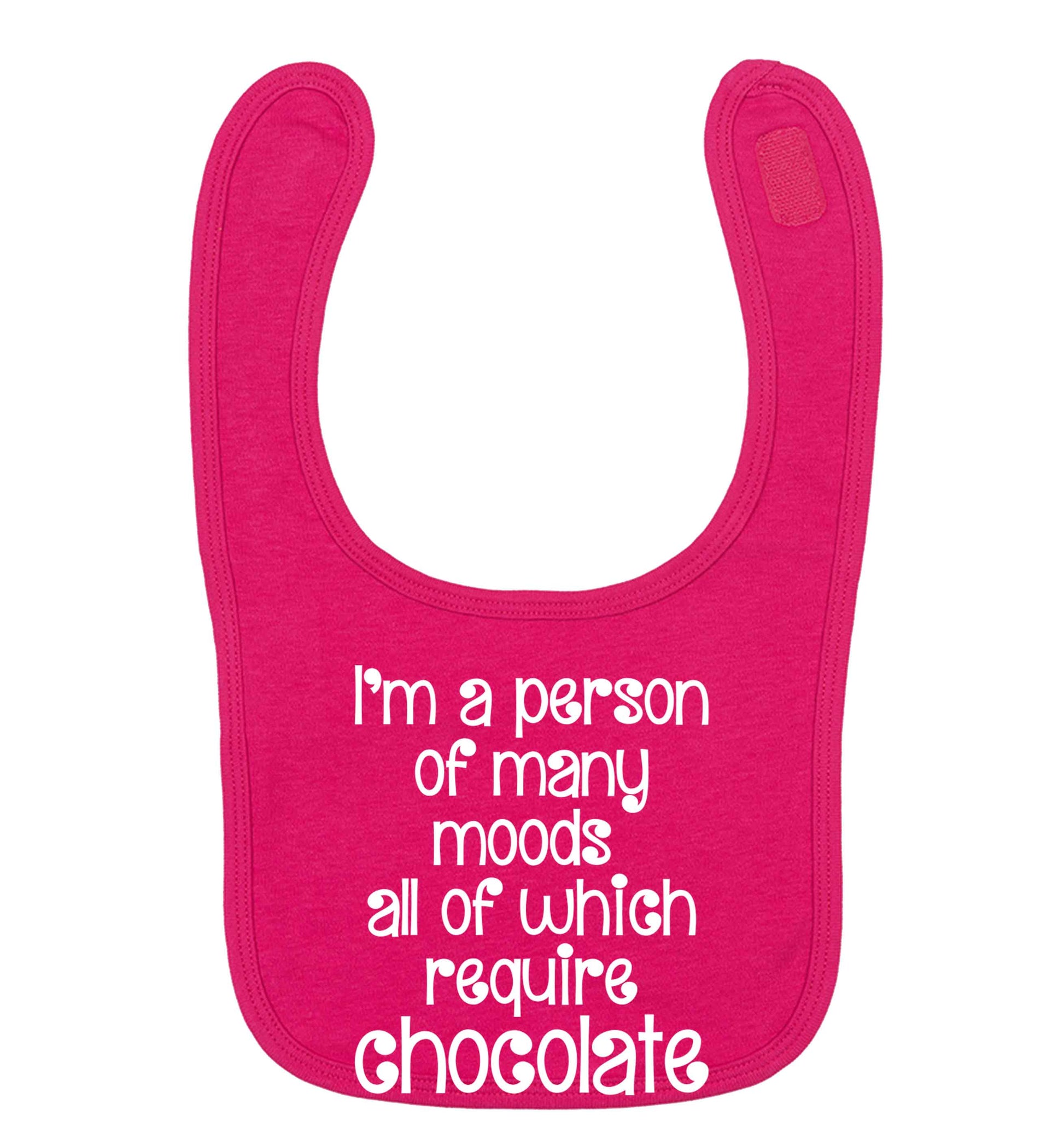 funny gift for a chocaholic! I'm a person of many moods all of which require chocolate dark pink baby bib