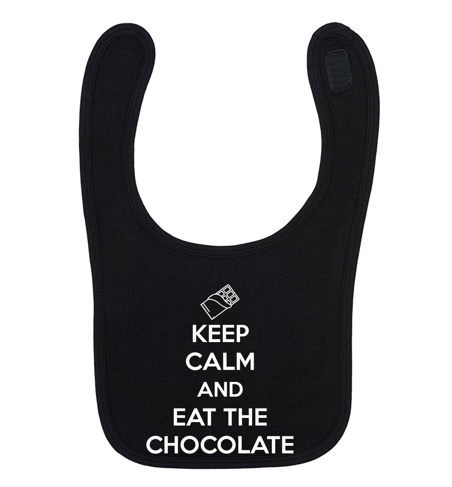 funny gift for a chocaholic! Keep calm and eat the chocolate black baby bib