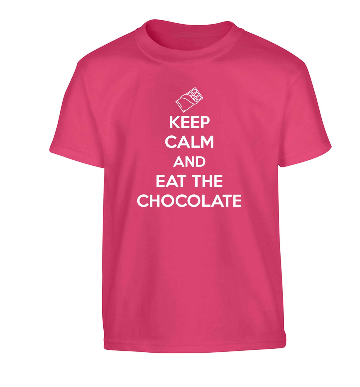 funny gift for a chocaholic! Keep calm and eat the chocolate Children's pink Tshirt 12-13 Years