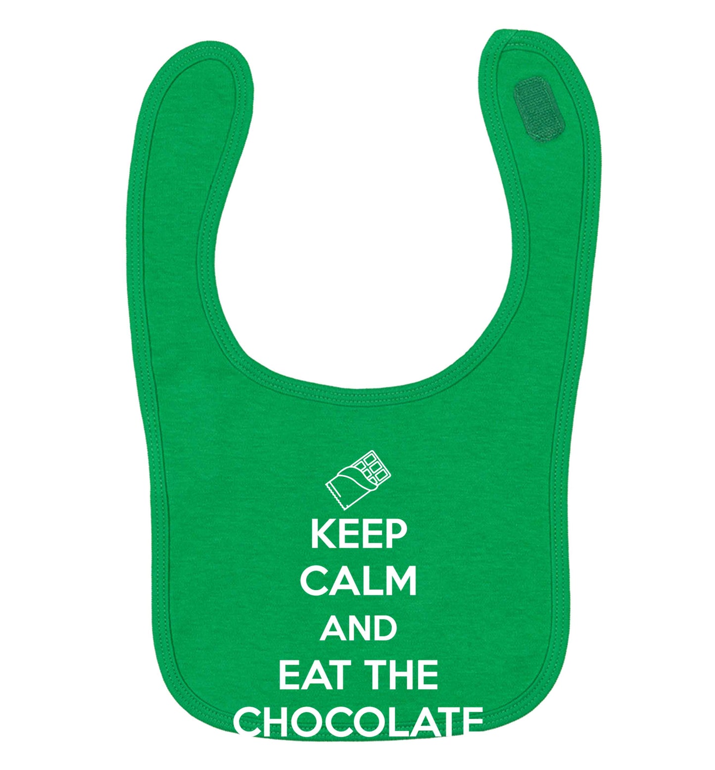 funny gift for a chocaholic! Keep calm and eat the chocolate green baby bib
