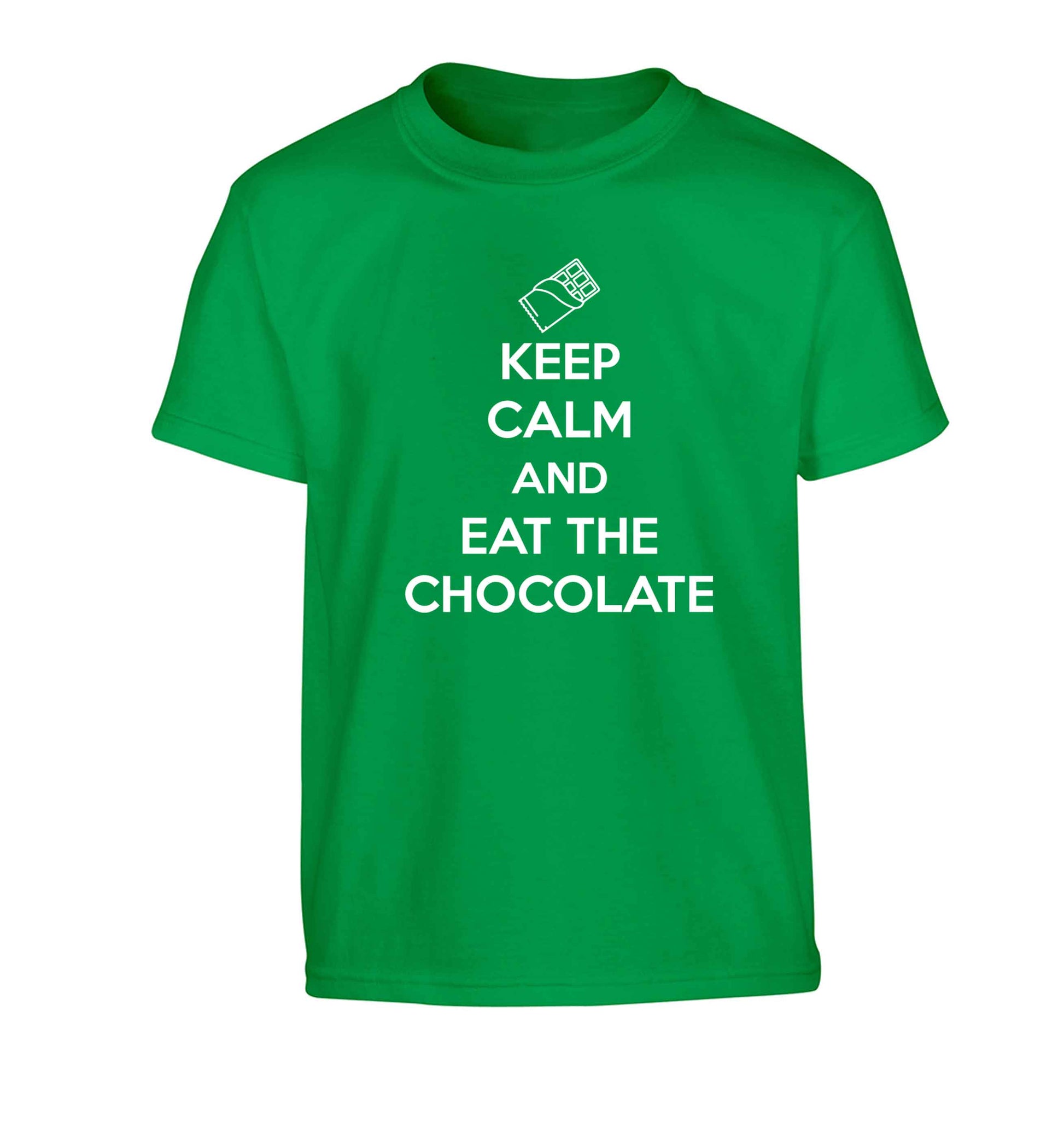 funny gift for a chocaholic! Keep calm and eat the chocolate Children's green Tshirt 12-13 Years