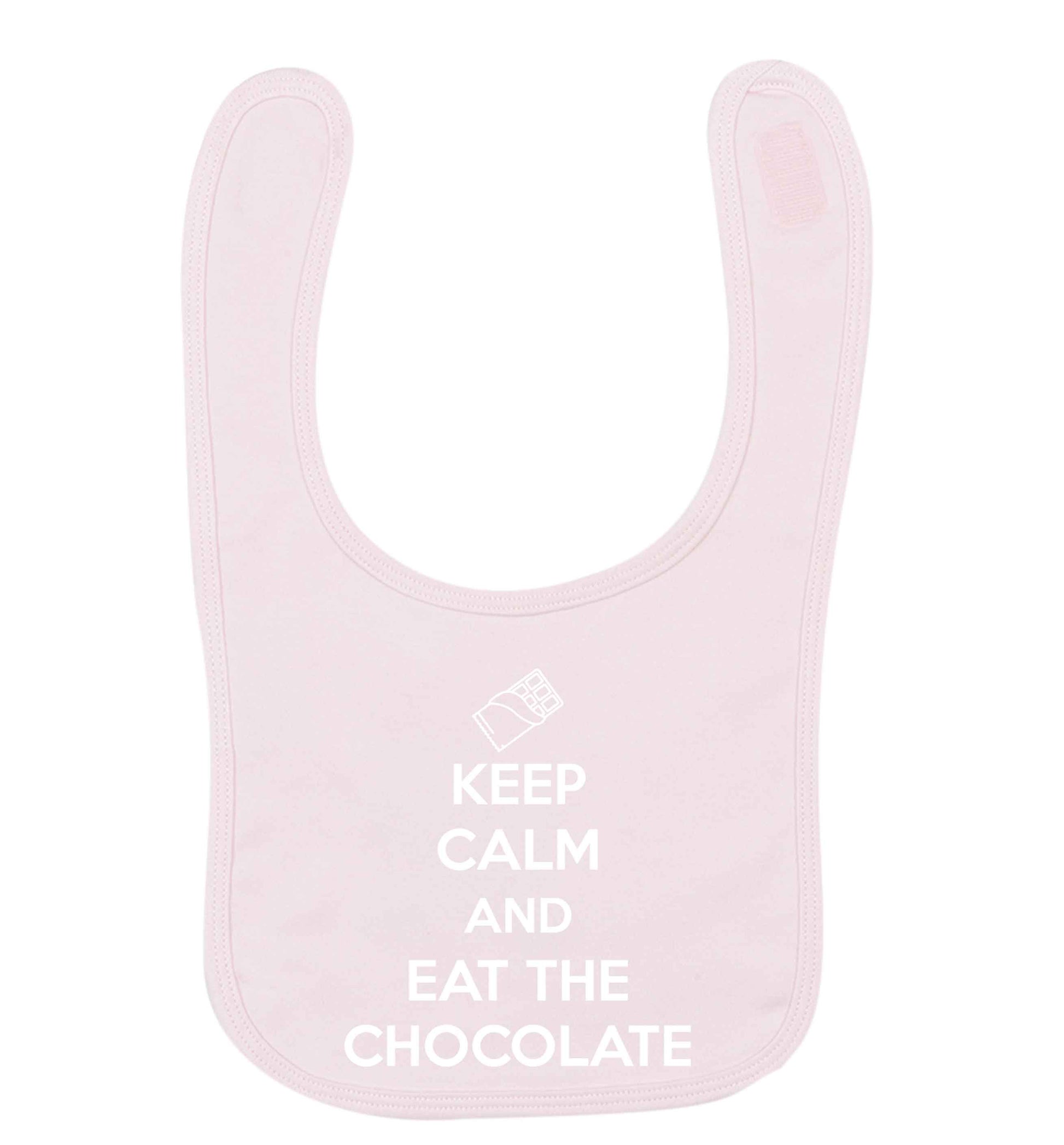 funny gift for a chocaholic! Keep calm and eat the chocolate pale pink baby bib