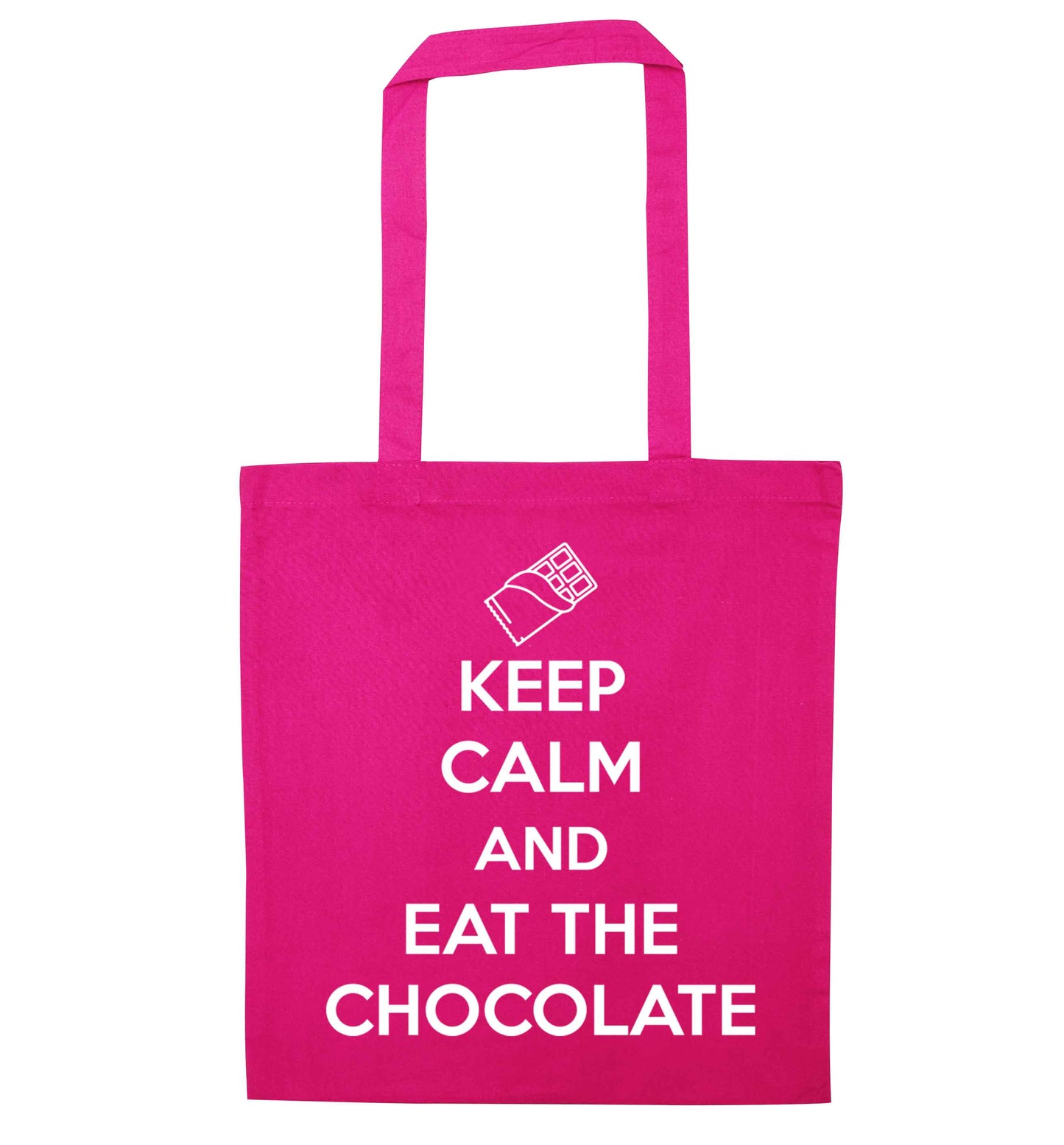 funny gift for a chocaholic! Keep calm and eat the chocolate pink tote bag
