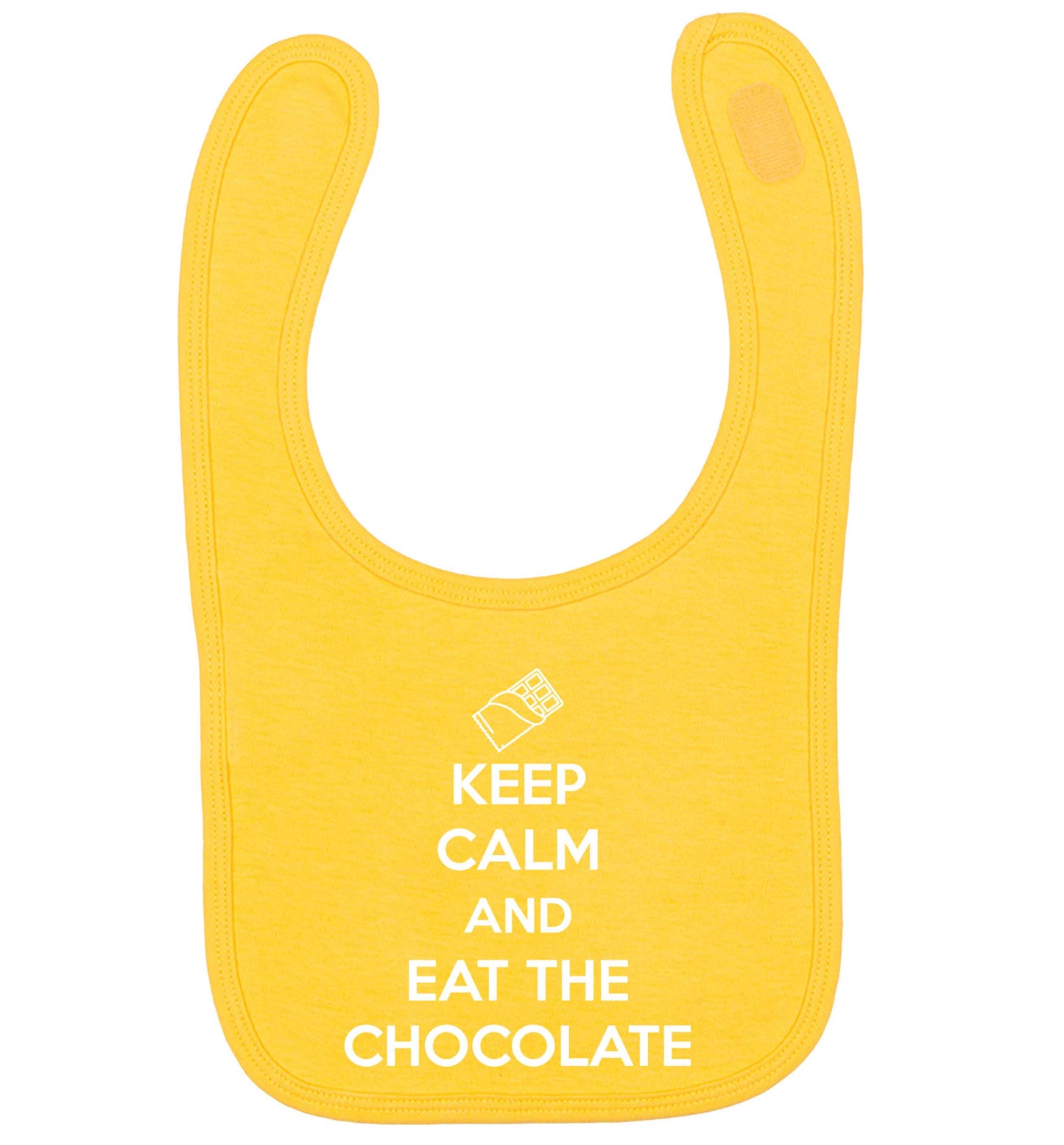 funny gift for a chocaholic! Keep calm and eat the chocolate yellow baby bib