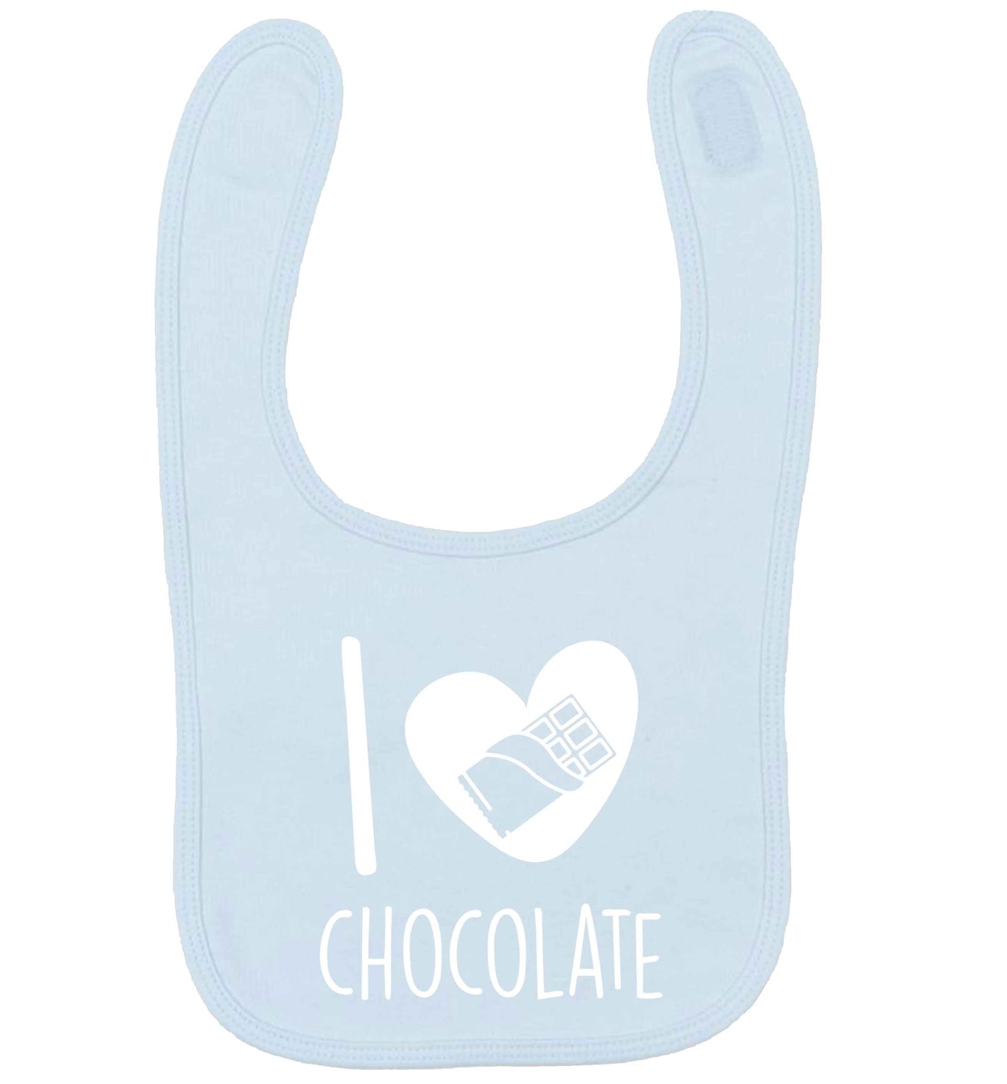 funny gift for a chocaholic! I love chocolate pale blue baby bib