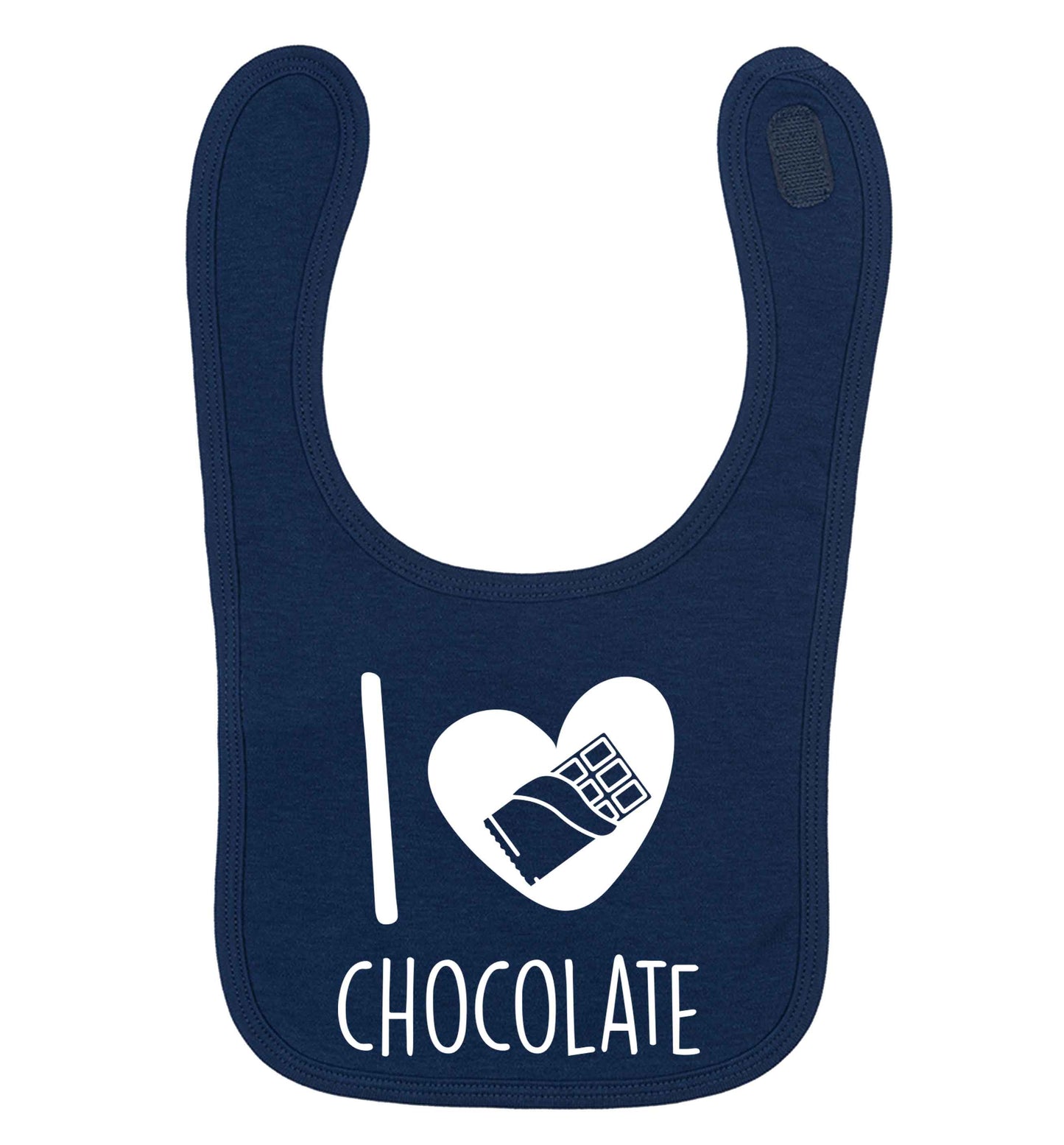 funny gift for a chocaholic! I love chocolate navy baby bib
