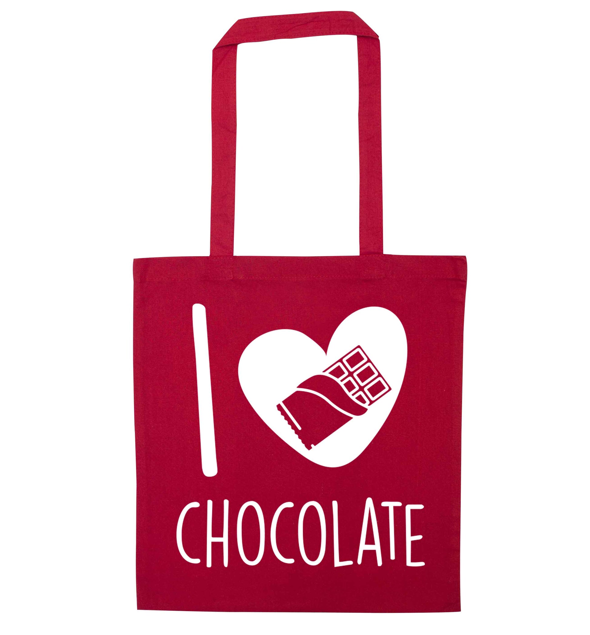 funny gift for a chocaholic! I love chocolate red tote bag