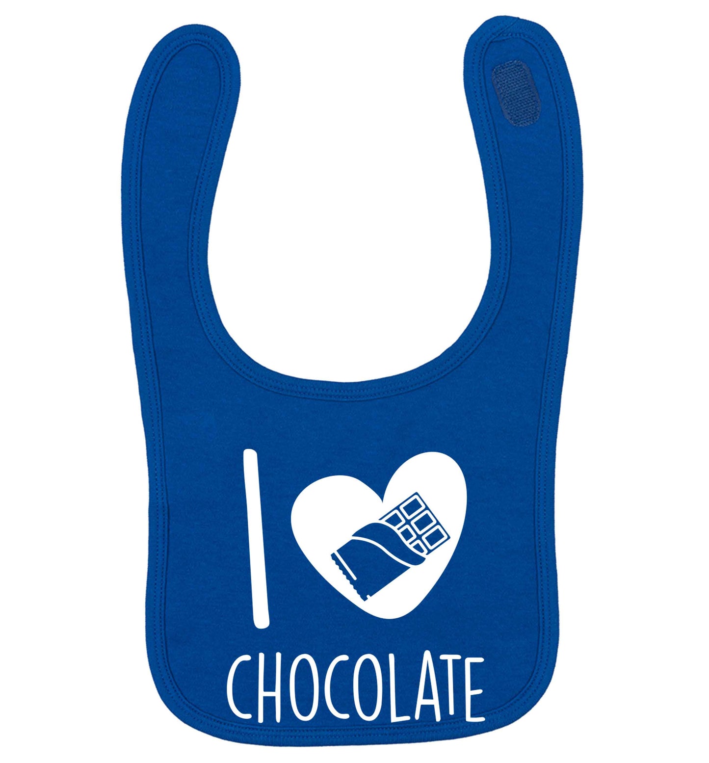 funny gift for a chocaholic! I love chocolate royal blue baby bib