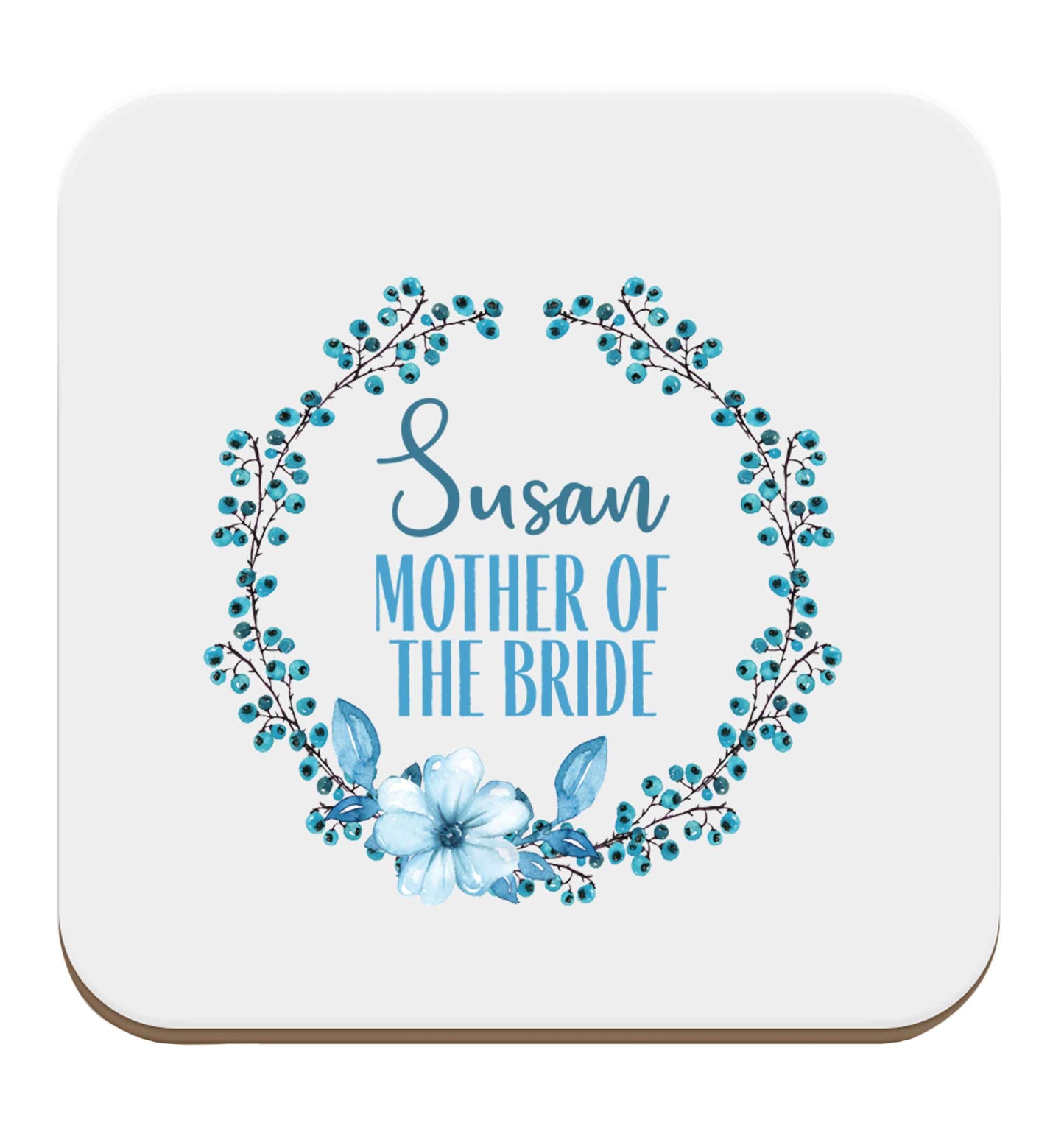Perfect wedding guest favours or hen party gifts! Personalised bridal floral wreath designs, any name, any role! set of four coasters