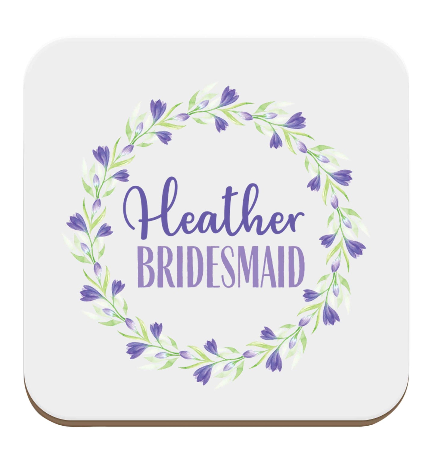 Perfect wedding guest favours or hen party gifts! Personalised bridal floral wreath designs, any name, any role! set of four coasters