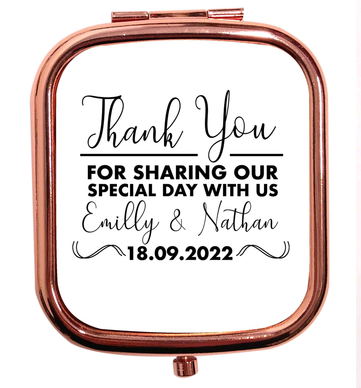Gorgeous personalised and customisable wedding favour gifts! rose gold square pocket mirror