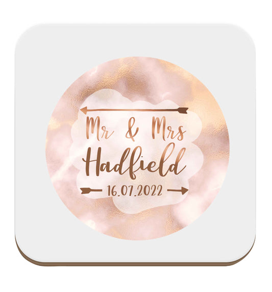 Personalised Mr and Mrs wedding date! Ideal wedding favours! set of four coasters