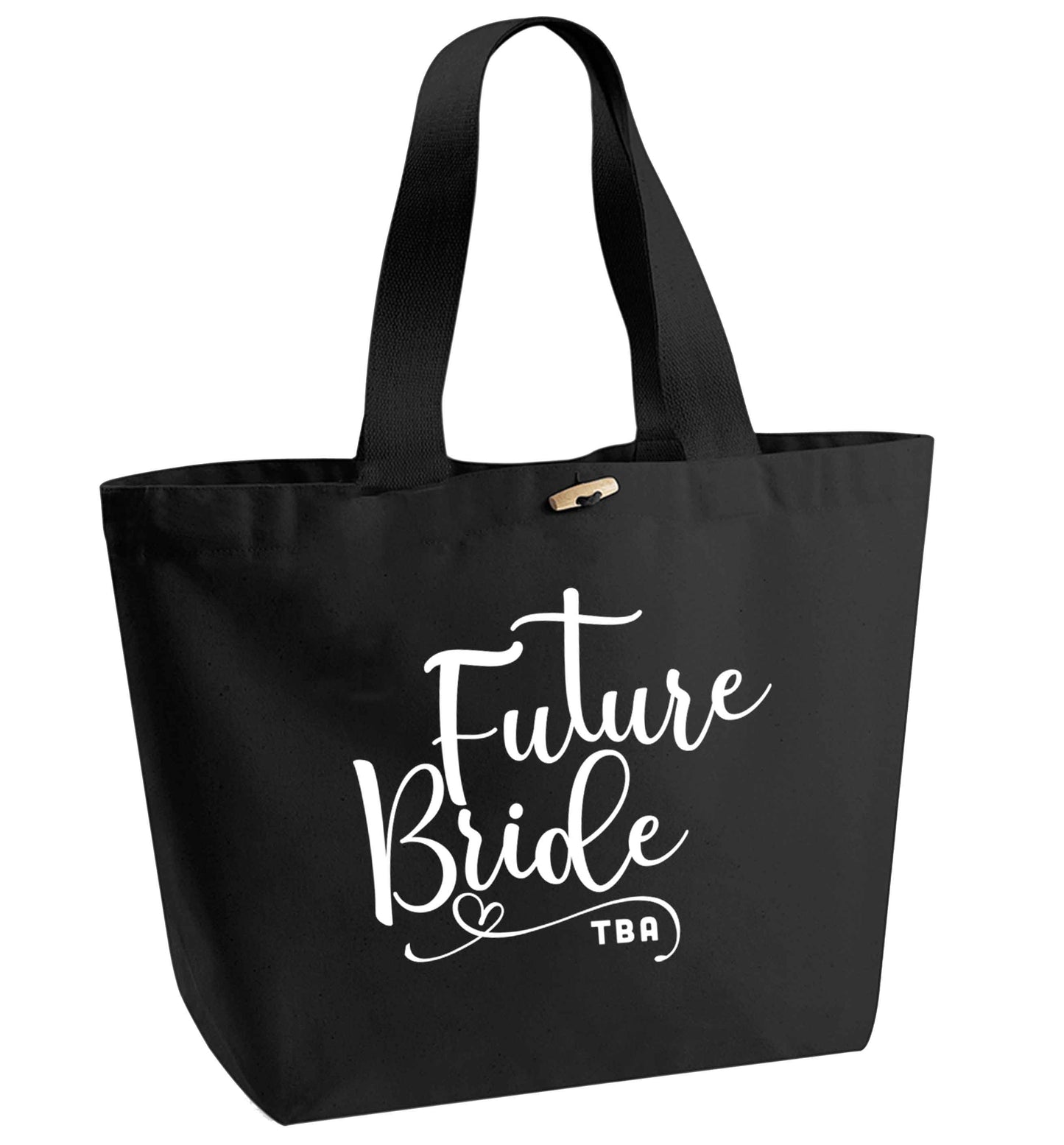 Has your wedding been postponed or delayed?Just another reason to party even HARDER! organic cotton premium tote bag with wooden toggle in black