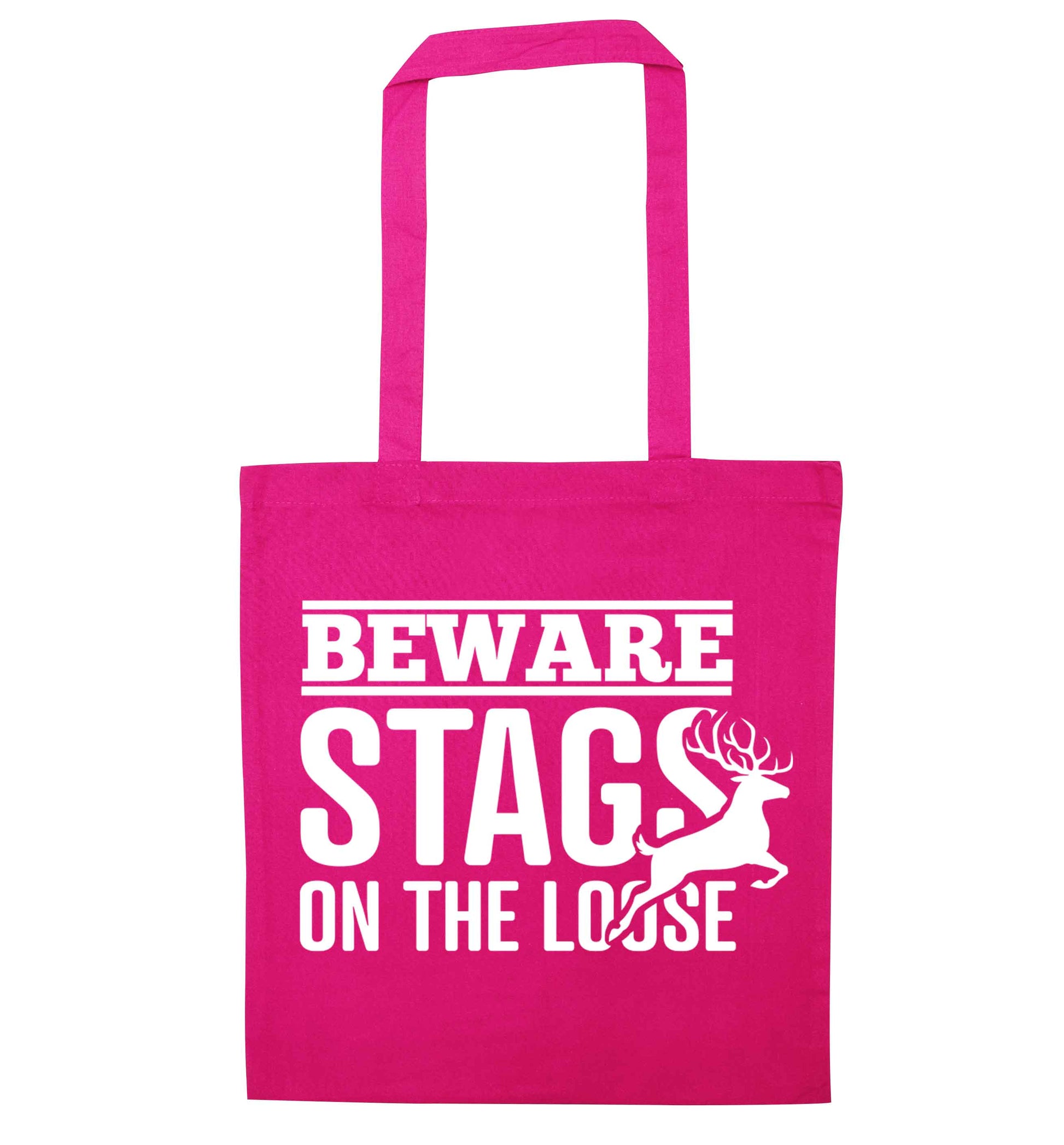 Beware stags on the loose pink tote bag