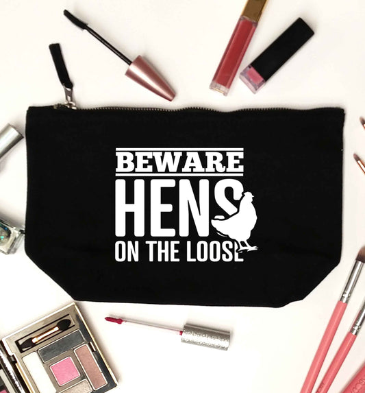 Beware hens on the loose black makeup bag