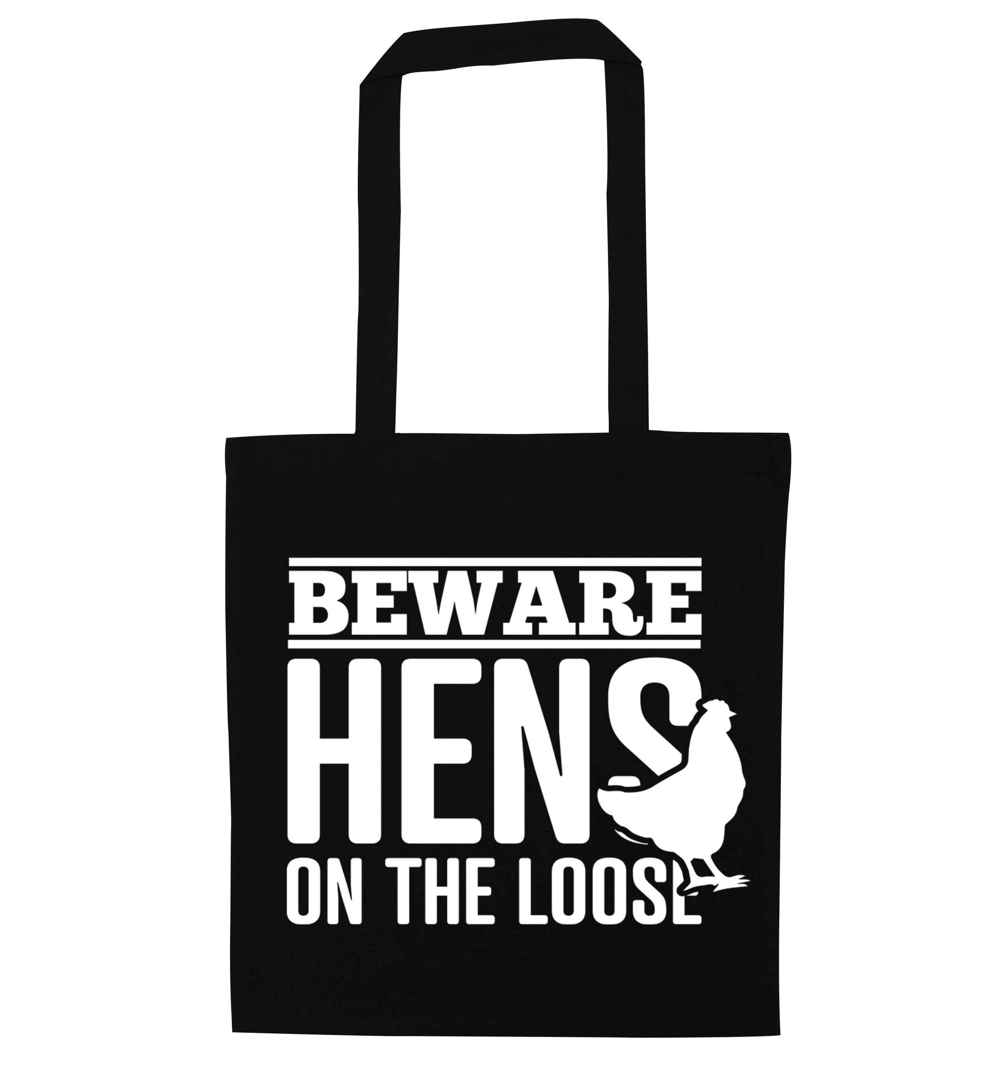 Beware hens on the loose black tote bag