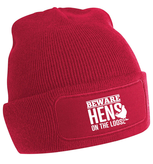 Beware hens on the loose beanie hat