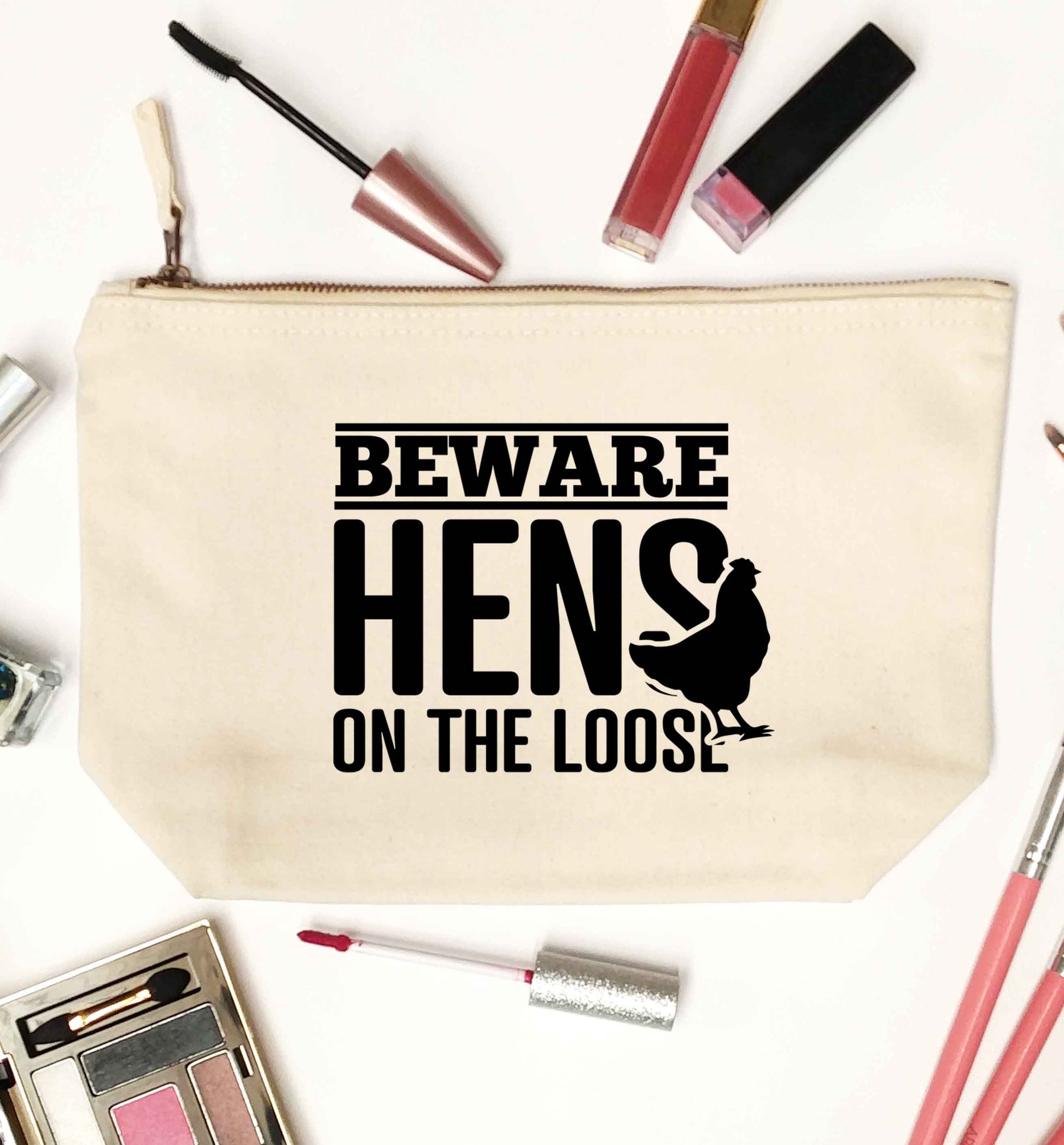 Beware hens on the loose natural makeup bag