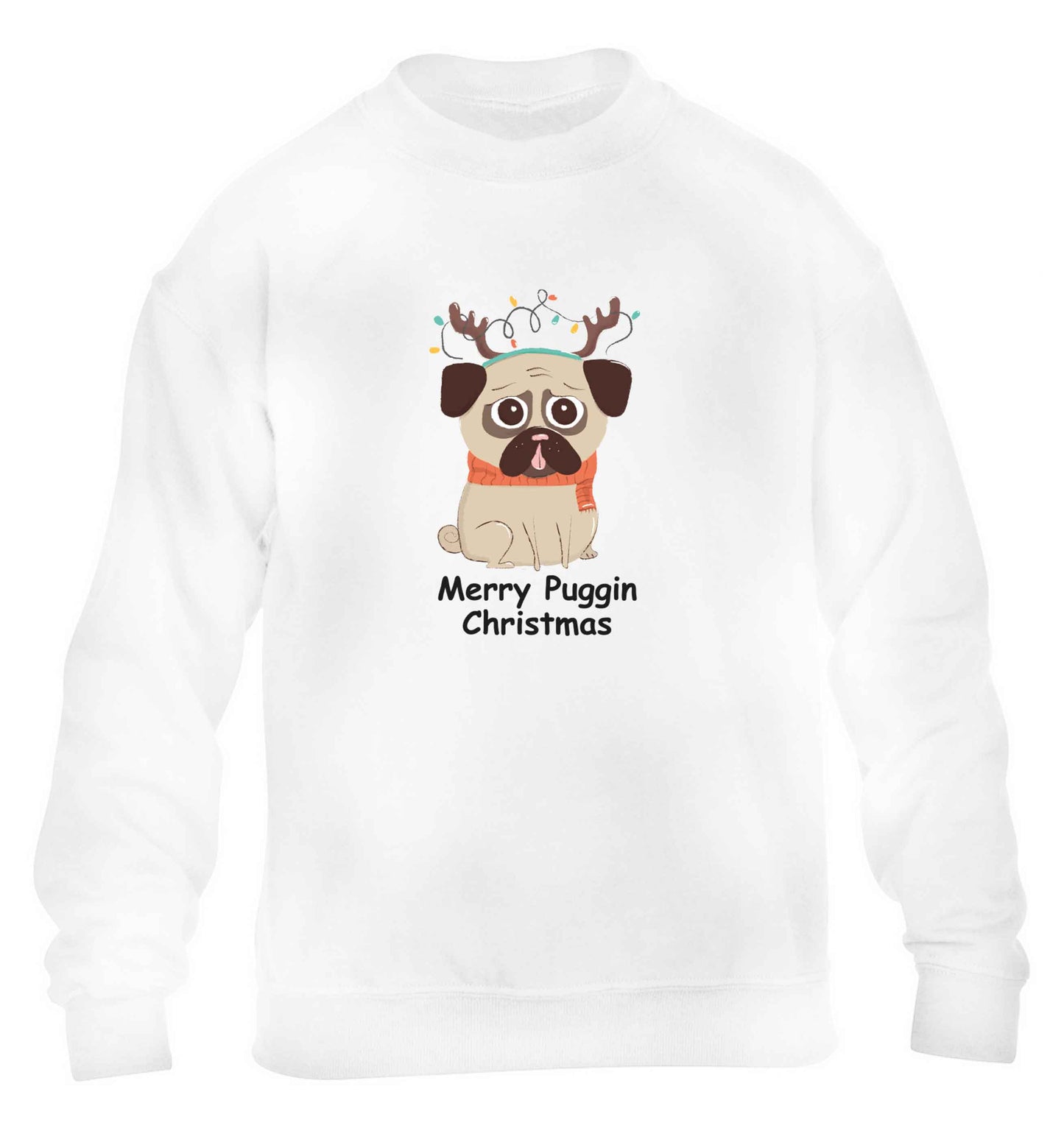 Merry puggin' Chirstmas children's white sweater 12-13 Years