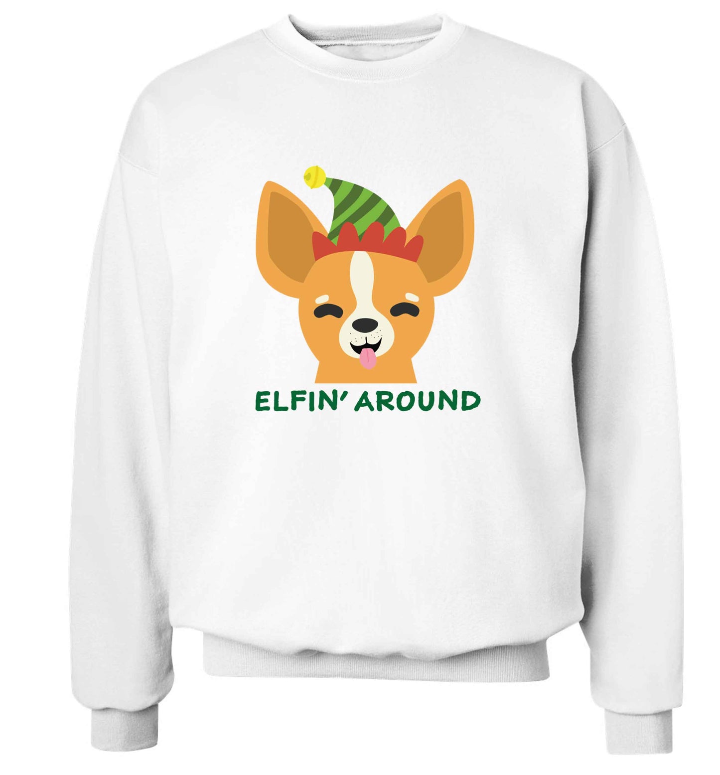 Elfin' around adult's unisex white sweater 2XL